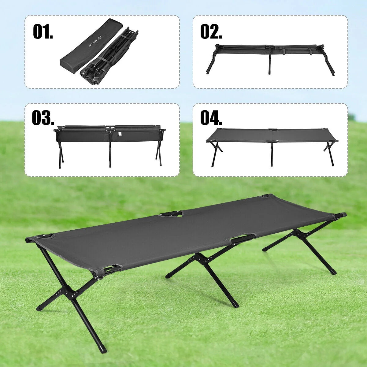 Gymax Folding Camping Cot & Bed Heavy-Duty for Adults Kids w/ Carrying Bag 300LBS Grey