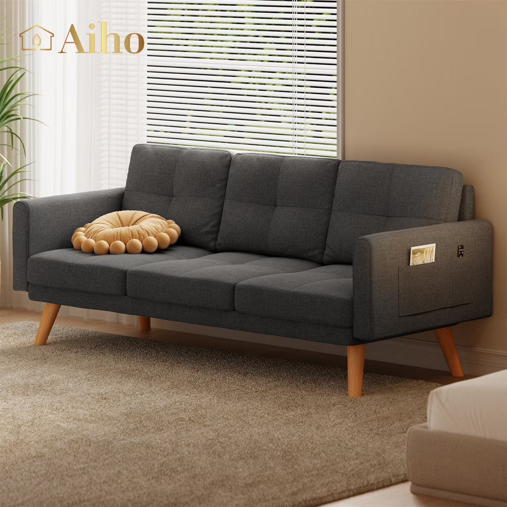 Aiho 82" L Modern Sofa, L-shaped Sofa with 3 Comfortable Pillows for Living Room, Apartment, Studio, Office - Dark Grey