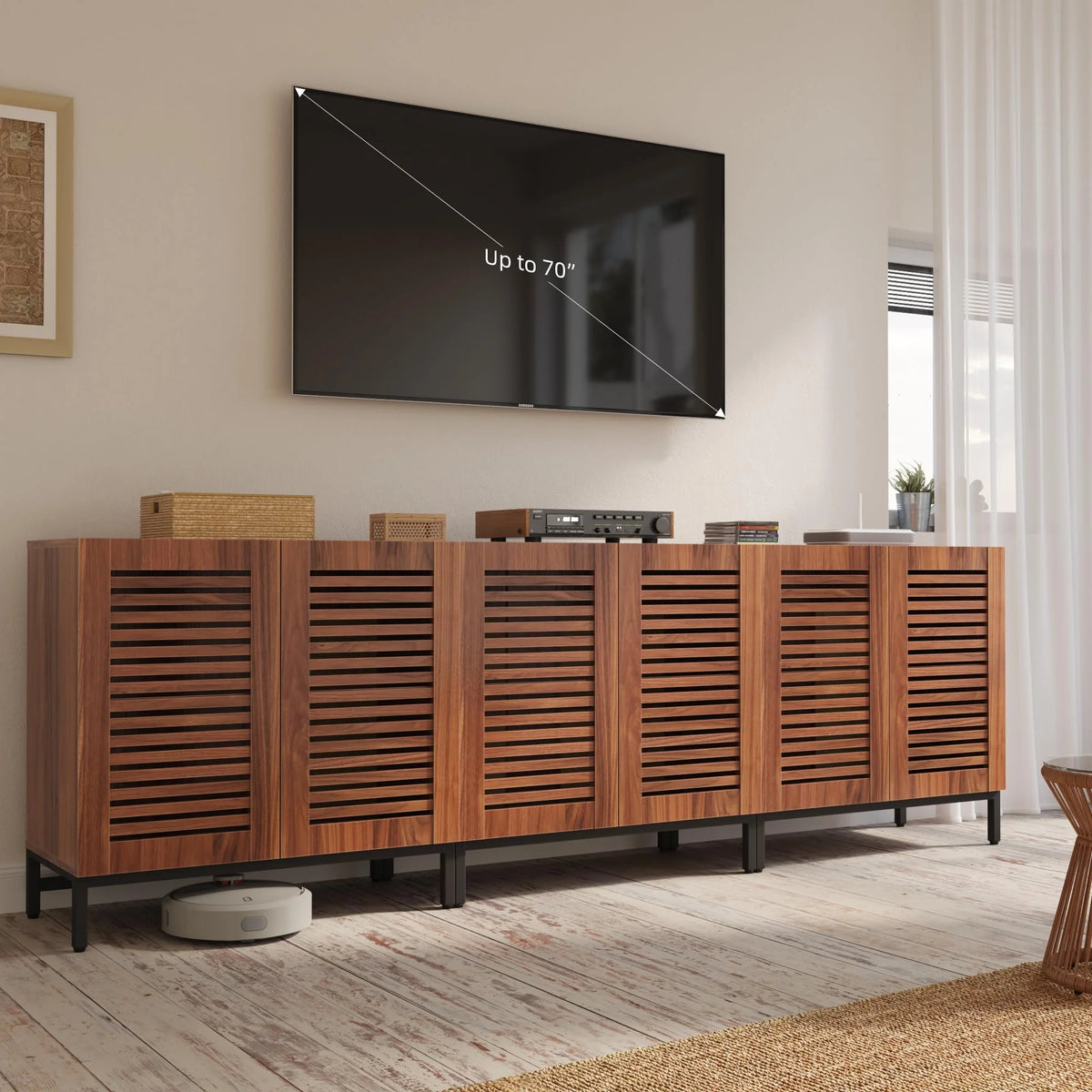 JOMEED Buffet Sideboard Cabinet with Louvered Doors & Adjustable Shelf, Wood Storage Cabinet for Kitchen, Dining Room, Living Room, Entryway Walnut