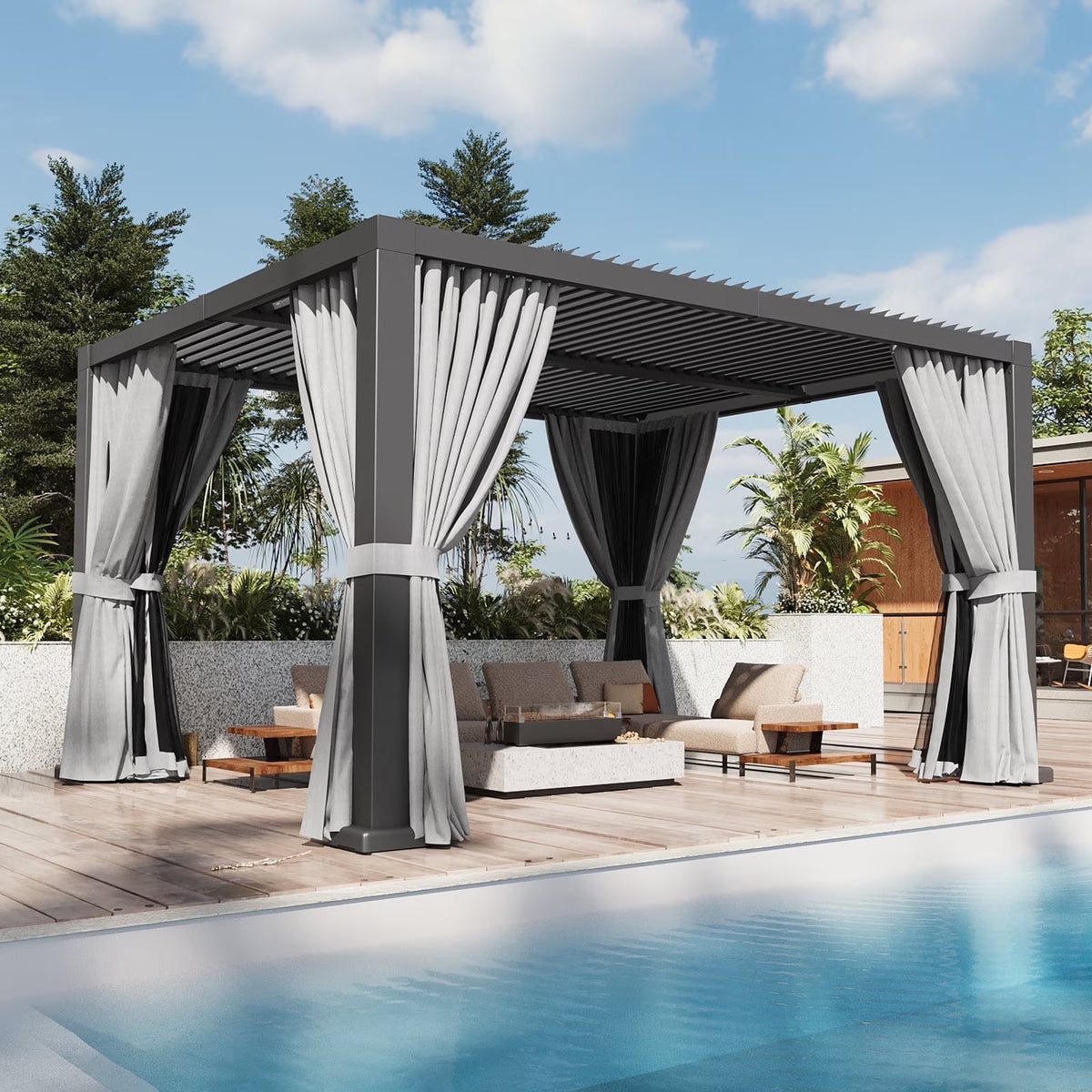 Aoxun 20' x 12' Louvered Pergola, Outdoor Aluminum Pergola with Adjustable Top for Decks, Gardens and Backyards, Gray