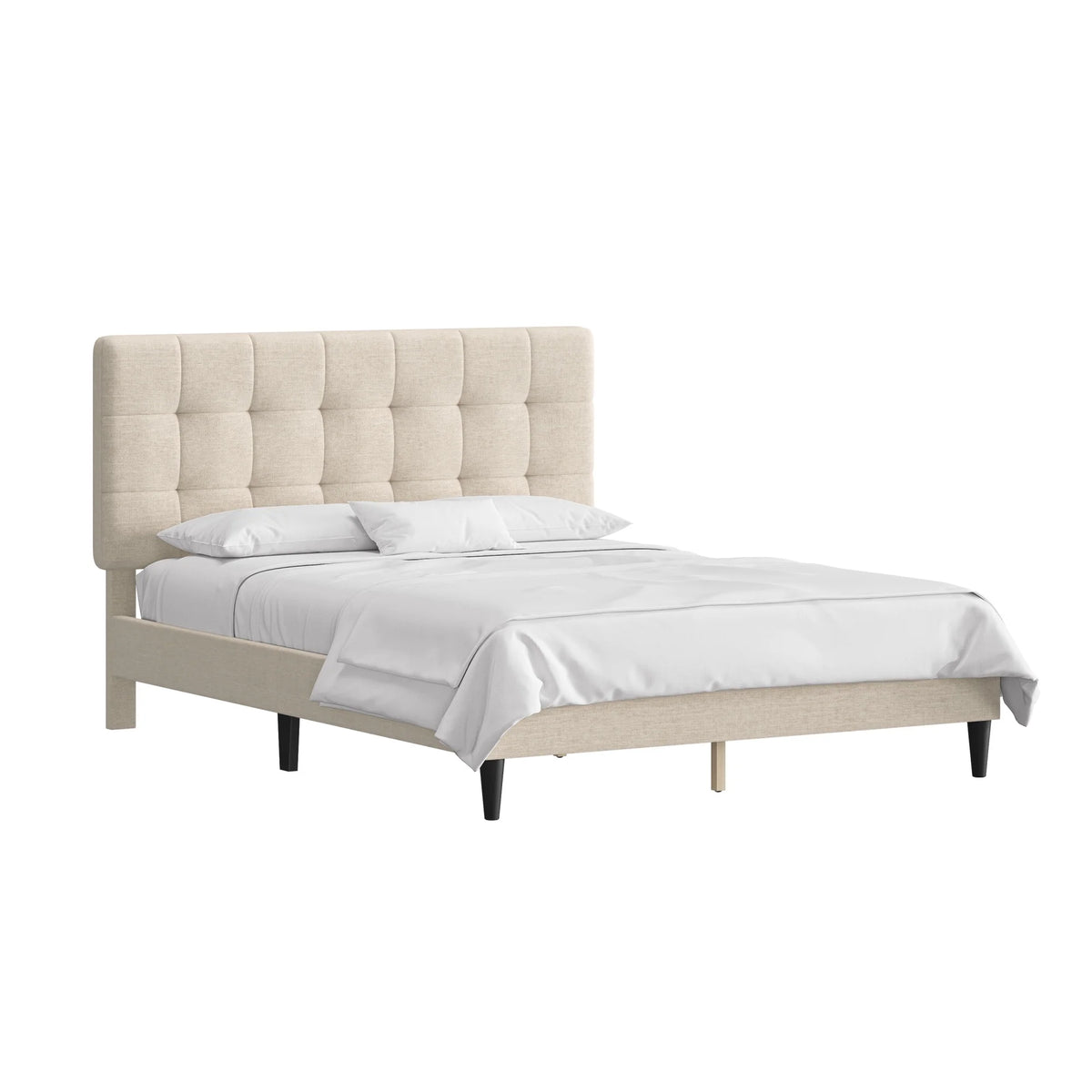 Mainstays Hillside Square Tufted Upholstered Full Platform Bed, Ivory Fabric