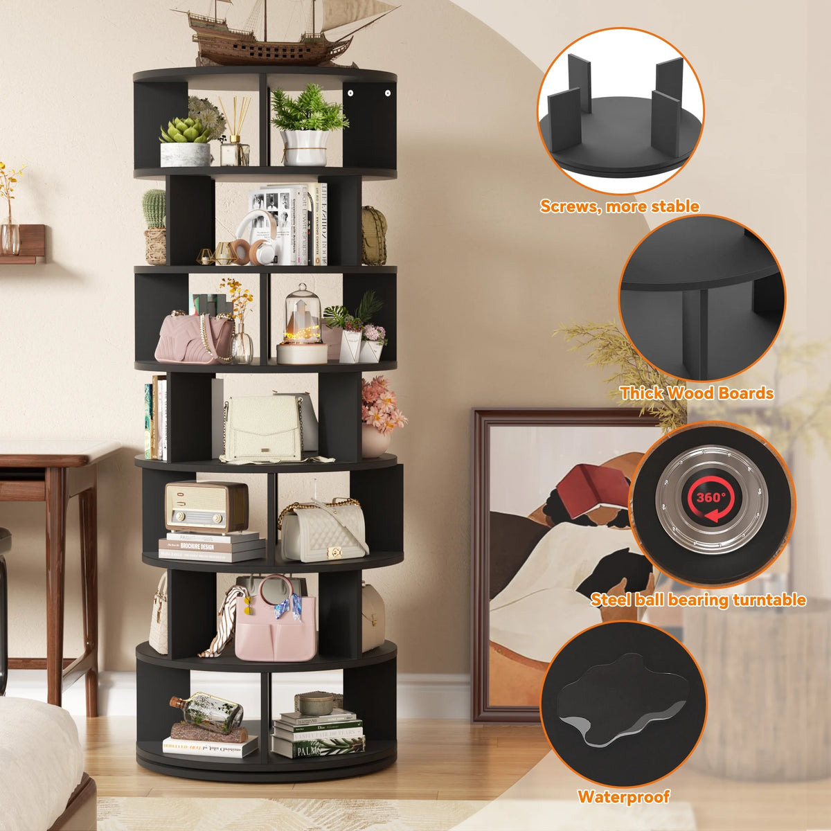 Homieasy Rotating Shoe Rack Tower, 7-Tier Spinning Shoe Rack 360 Revolving Shoe Rack Organizer for Closet, Display Round Storage Carousel Shoes Closet Organization, Black