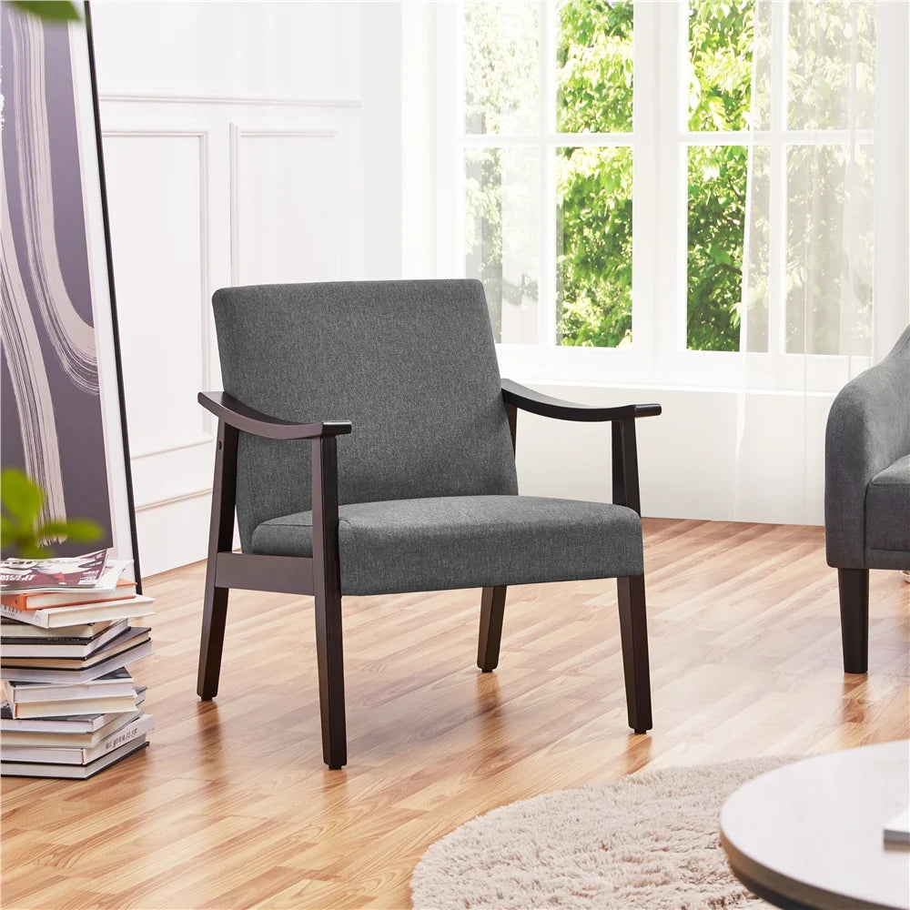 Yaheetech Mid-Century Upholstered Faux Leather Armchair with Solid Wood Legs,Brown