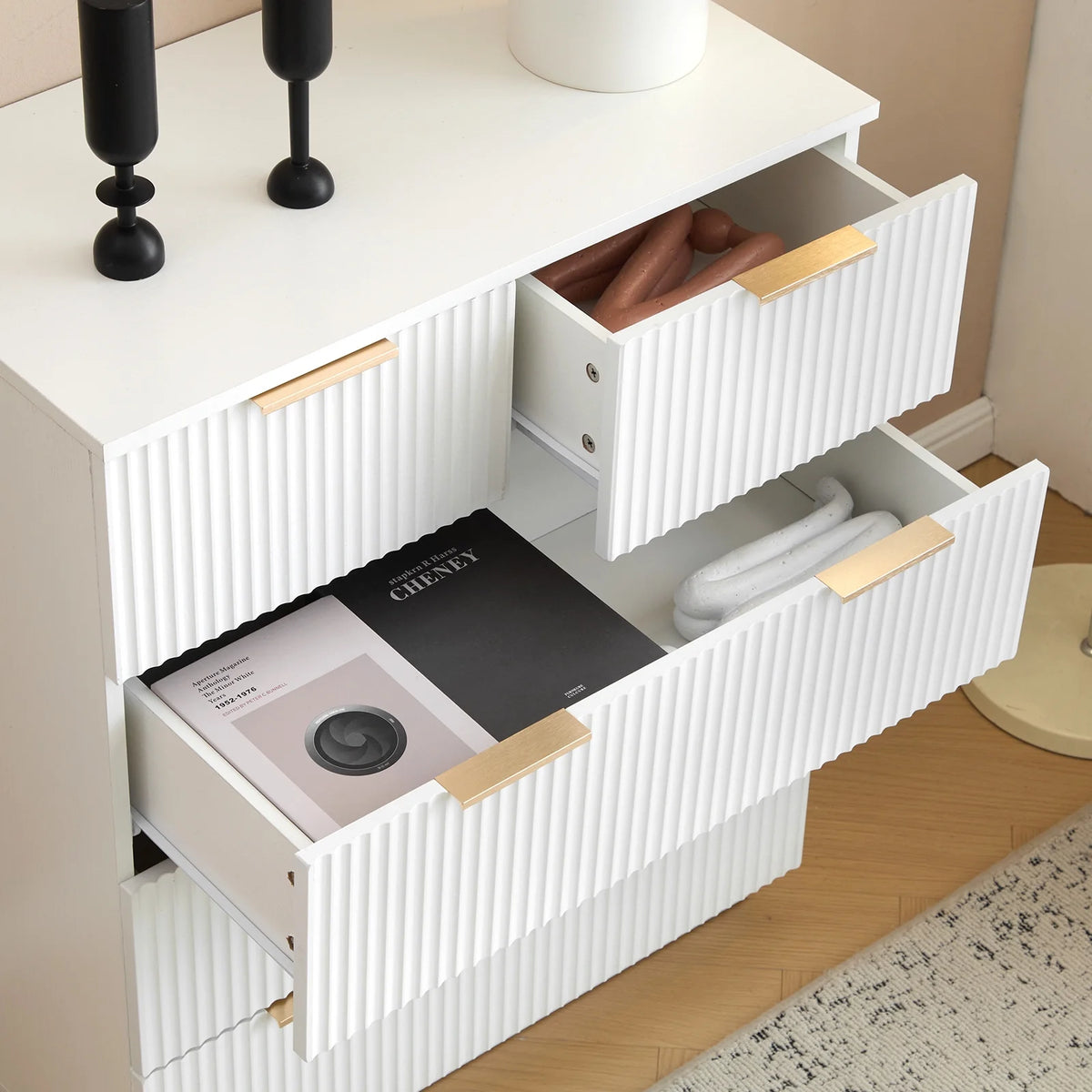UBesGoo Dresser for Bedroom Wood 4 Drawers Dressers, Fluted Modern Dresser, White