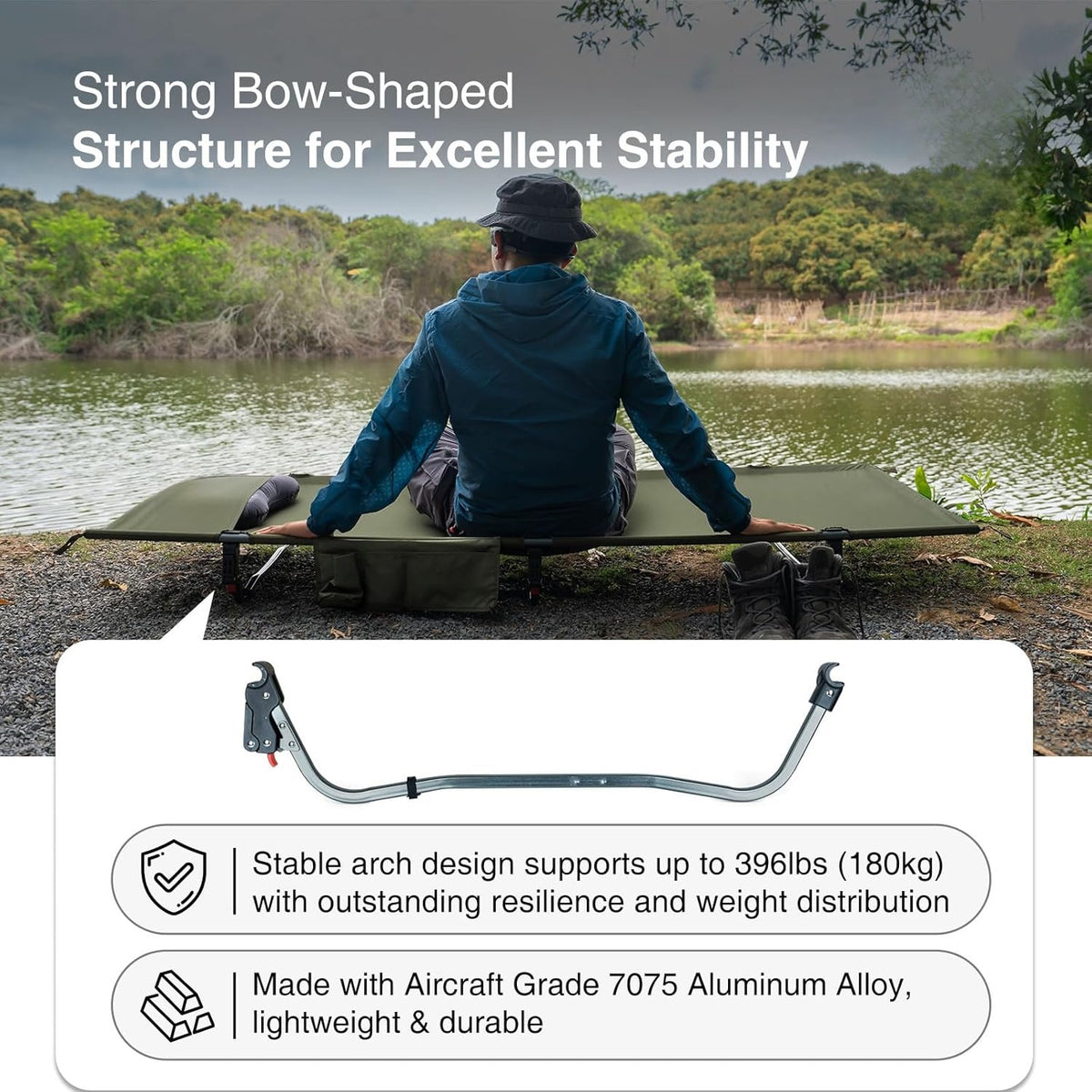 Camping Cot in Ranger Green – 400lbs Support, Lightweight Folding for Camping, Hiking & More