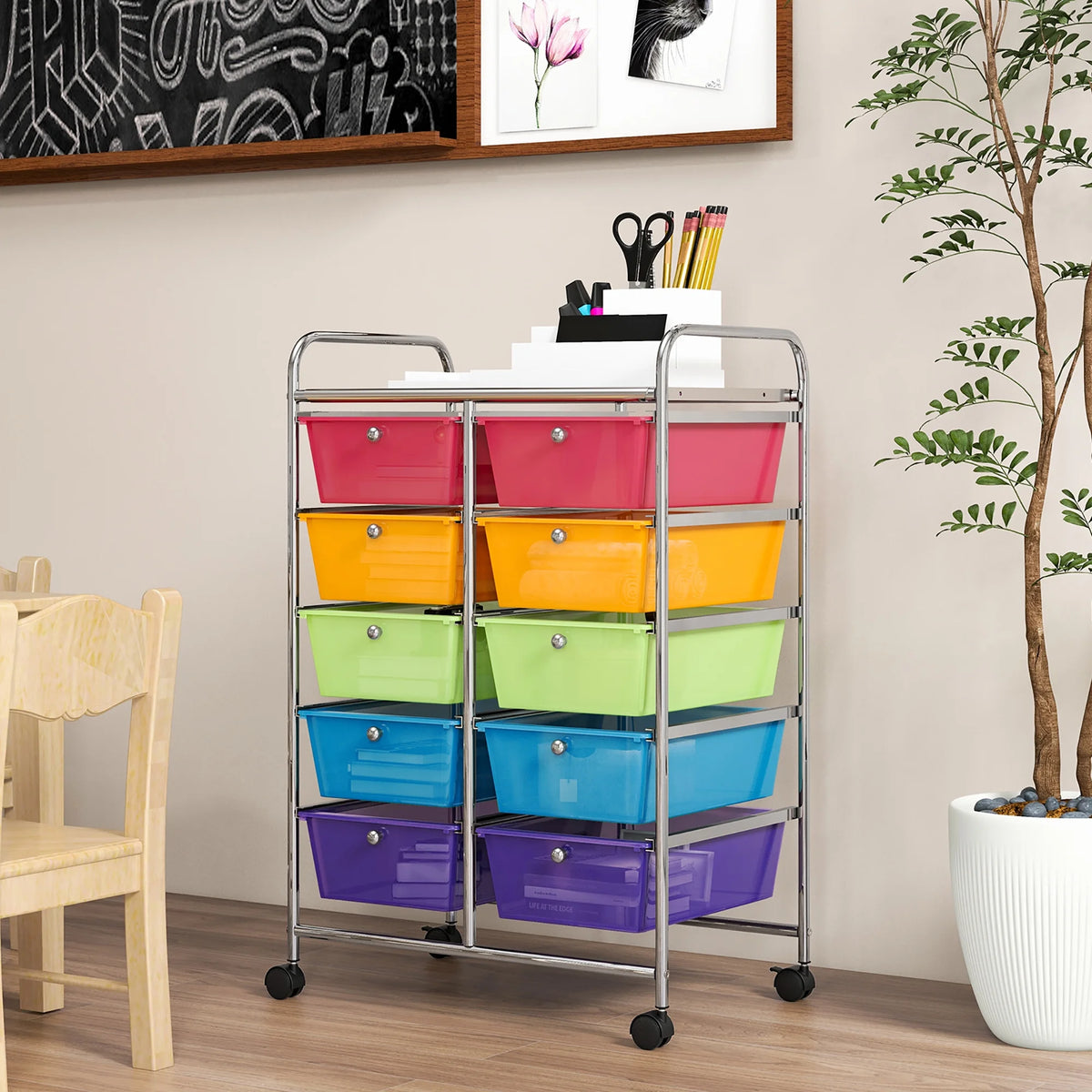 Gymax 10-Drawer Rolling Storage Cart Tools Scrapbook Paper Organizer on Wheels Black Gradient