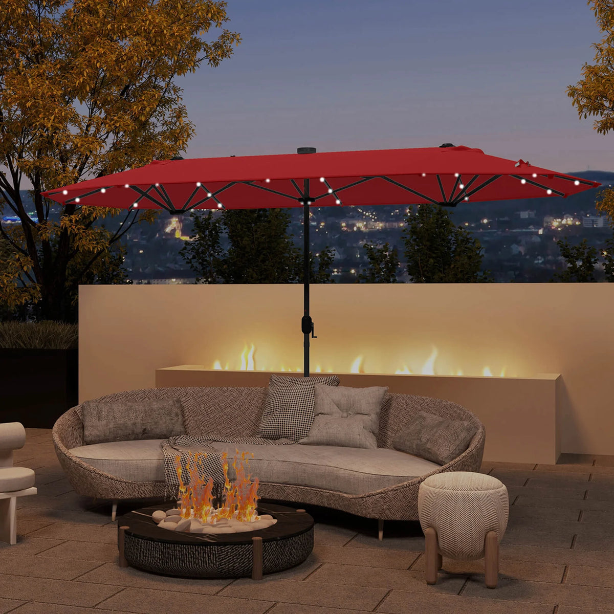 Costway 13ft Beige Rectangle Double-sided Patio Umbrella, Crank Lift