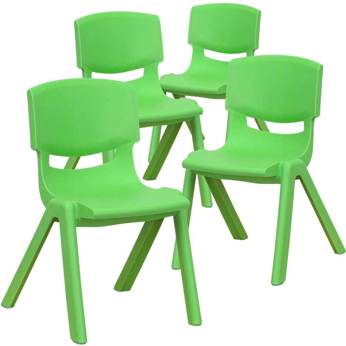 Emma + Oliver 4 Pack Green Plastic Stack School Chair with 12" Seat Height - Kids Chair