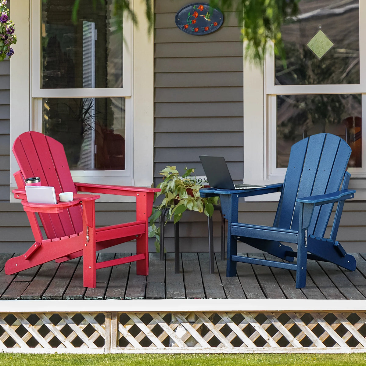FOOWIN HDPE Plastic Adirondack Chairs Set of 4, Black