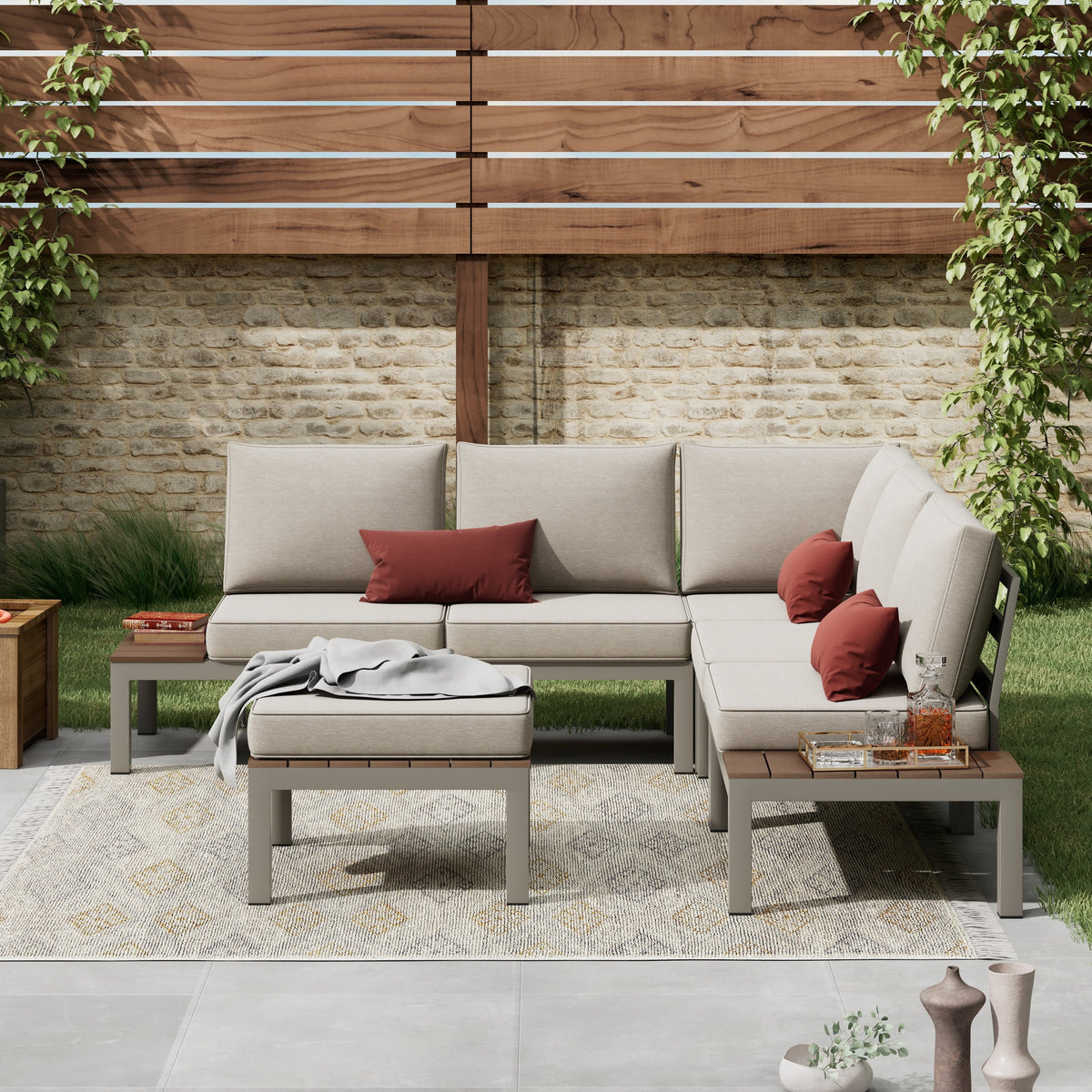 Corvus  Fox Bay Aluminum Outdoor 6-piece Sectional Sofa Set Beige