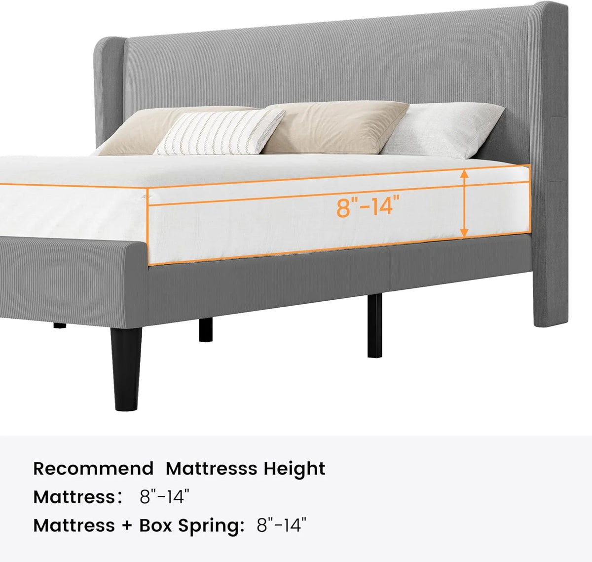 Full Size Bed Frame with Wingback Headboard,Luxurious Velvet Upholstered Platform Bed Frame with Wooden Slat Support,No Box Spring Required,Easy Assembly,Dark Gray