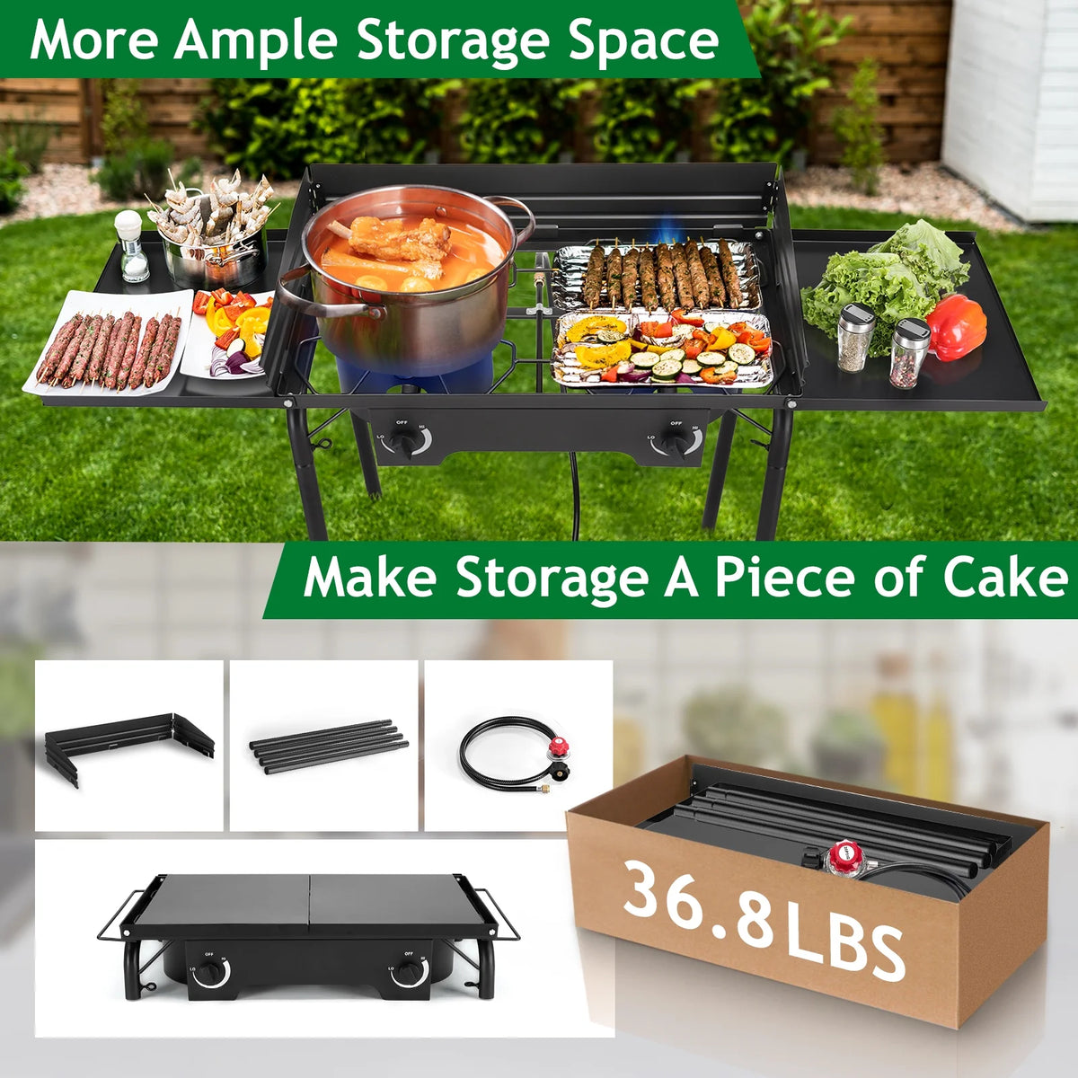Ktaxon 2 Burner 150000 BTU Cooker Outdoor Camping Picnic Stove Stand BBQ Grill