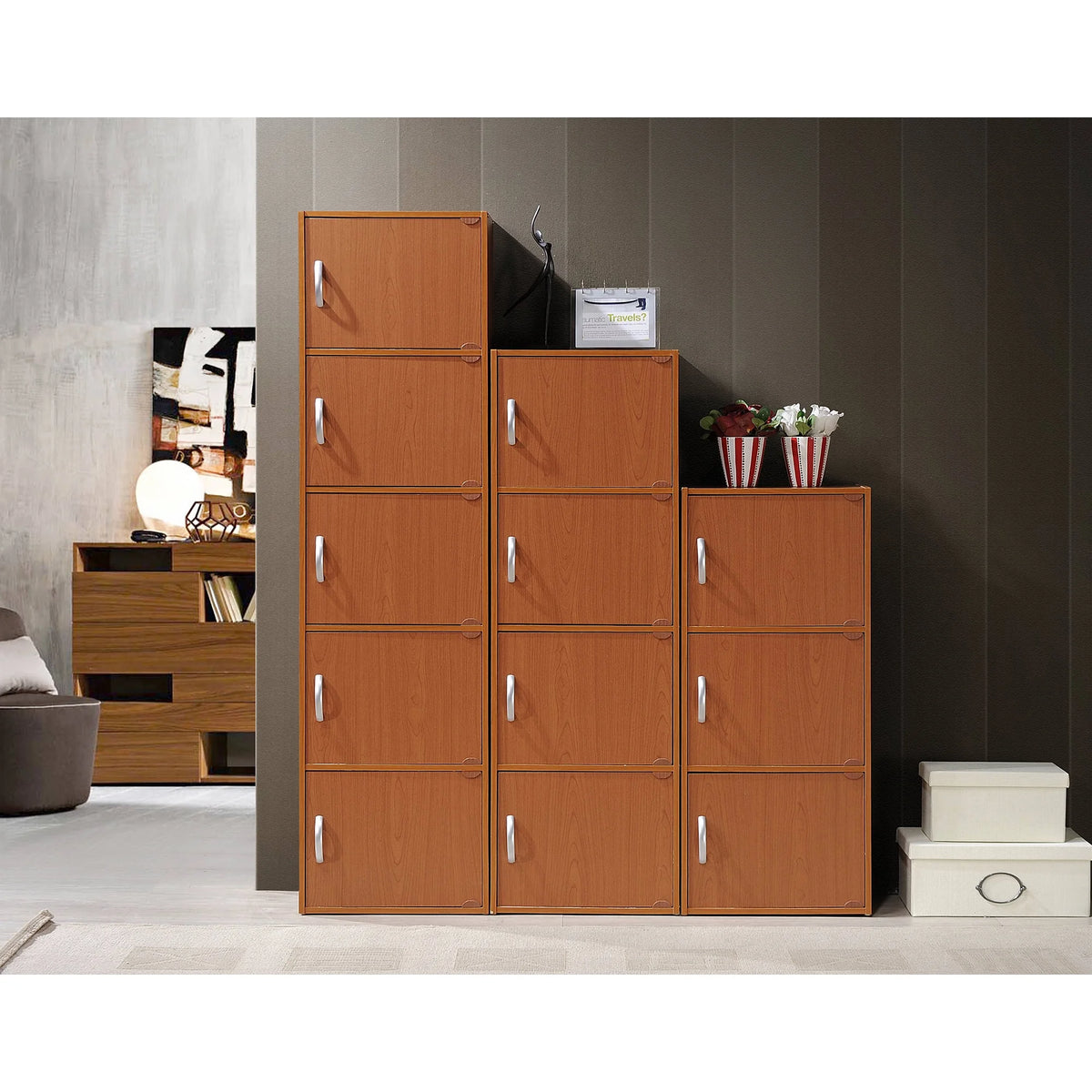 Hodedah 5-Shelf, 5-Door Multipurpose Cabinet, Multiple Colors