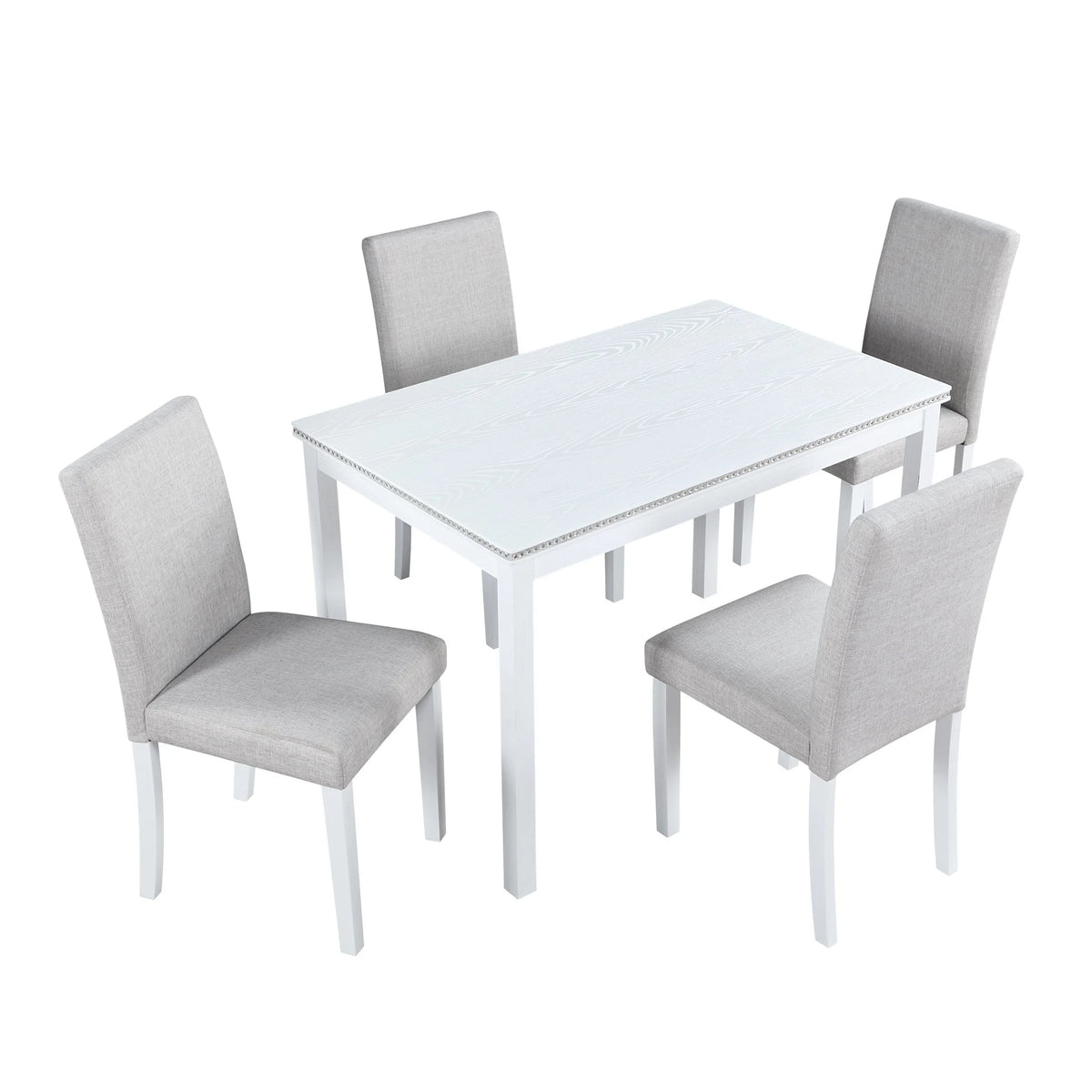 PORKISS Dining Table Set for 4, Solid Wood Dining Room Set with 1 Square Table 4 Upholstered Chairs, Dinner Table with Padded Chairs for Home Kitchen, Gray