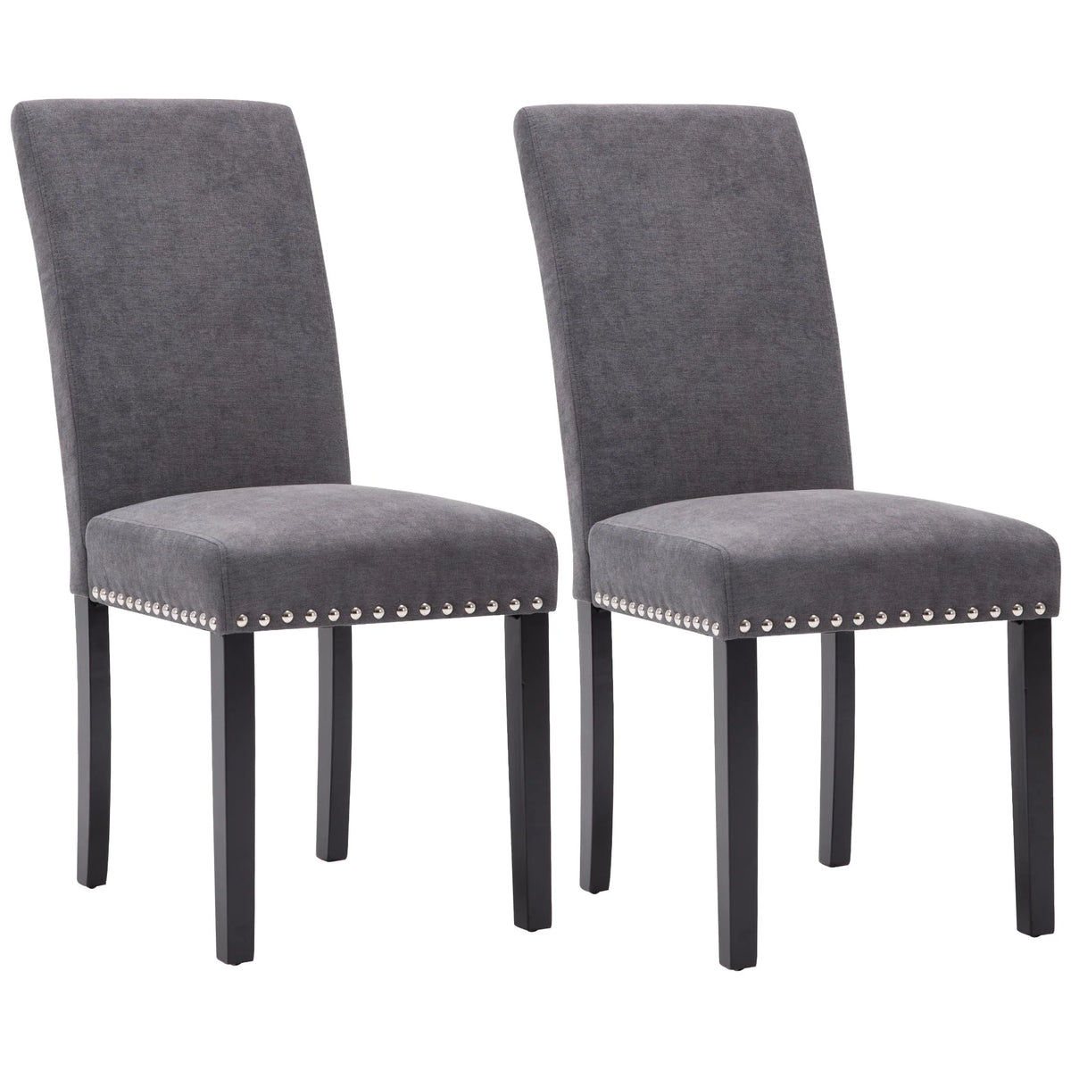 Fabric Upholstered Dining Chair with Silver Nailhead Trim in Gray, Set of 2