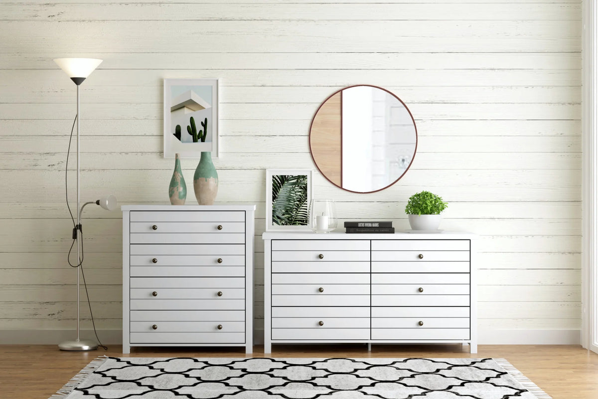 Living Essentials by Hillsdale Harmony Wood 6 Drawer Dresser, Matte White