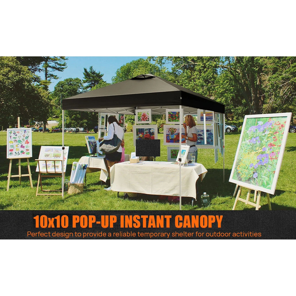 Naipo 10'x10' Pop up Canopy Tent with Sidewall,One Push Set-up Foldable Tent,Sun/Rain Use Outdoor Canopy with Carry Bag/Sandbags/Stakes/Ropes,for Beach/Camping,Black
