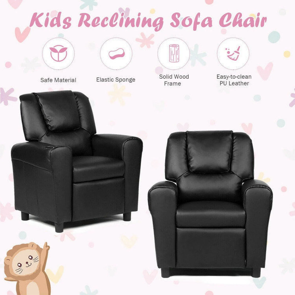 Children PU Leather Recliner Chair with Front Footrest