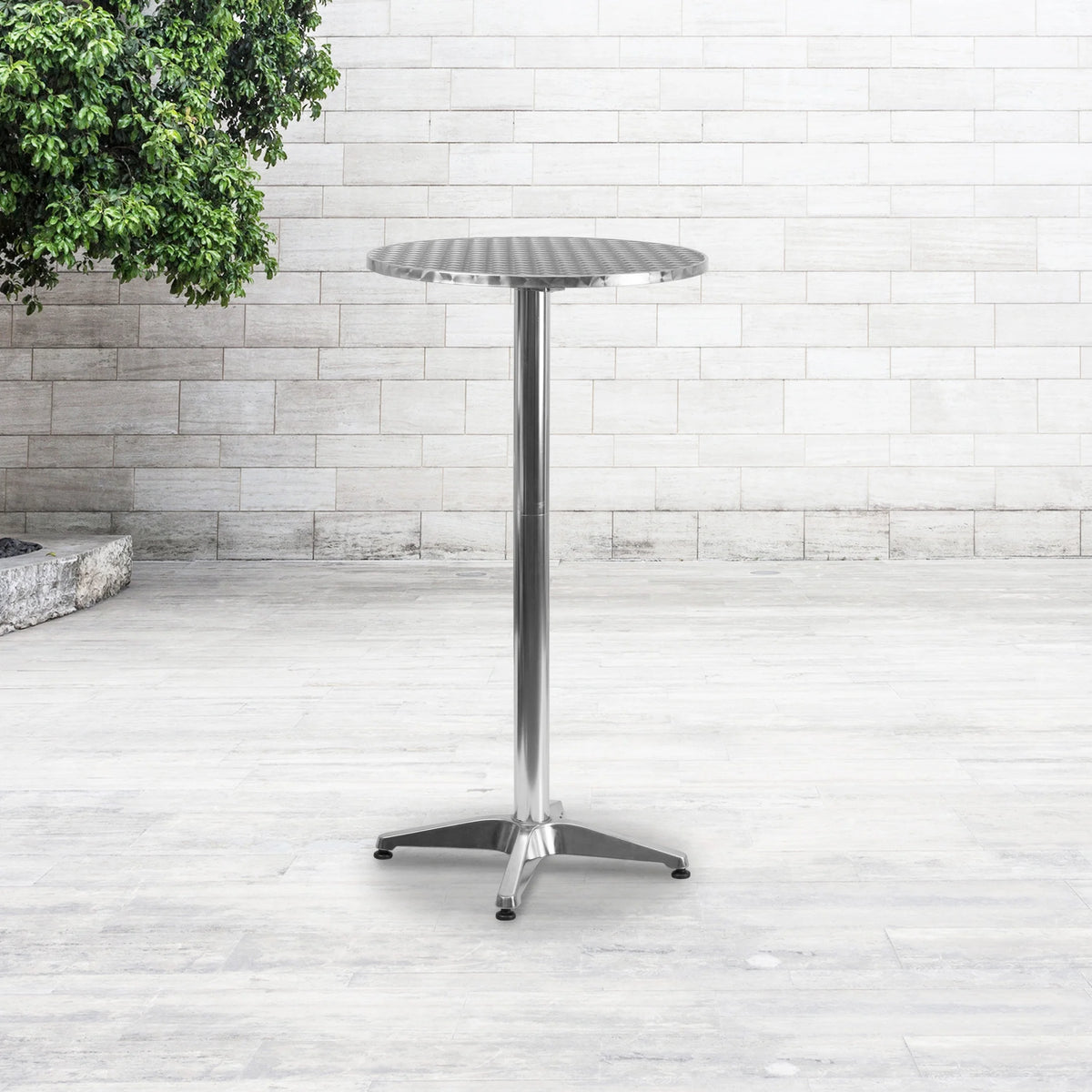 Flash Furniture 23.25" Round Aluminum Indoor/Outdoor Bar Height Table with Flip-Up Top, Silver