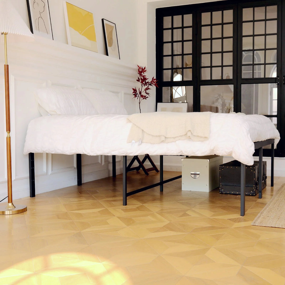 Lusimo Full Bed Frame 18 Inch Metal Platform Bed Frame Heavy Loading Steel Slat and Anti-Slip Support Easy Quick Lock Assembly No Box Spring Needed Full Size