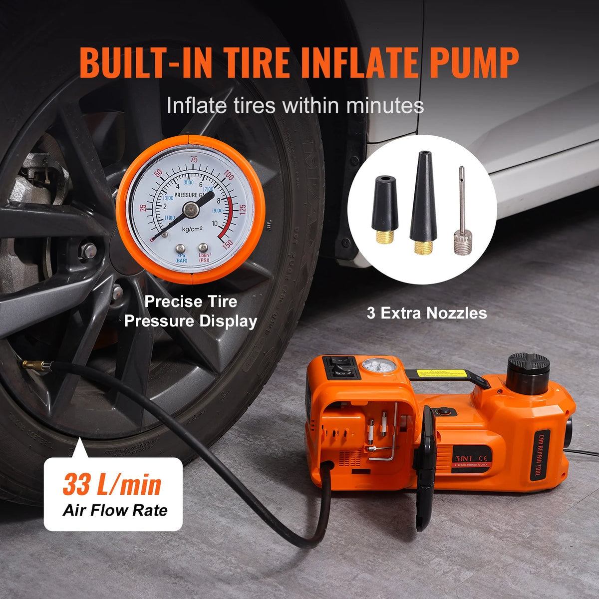 BENTISM Electric Car Jack, 5 Ton 12V Electric Hydraulic Car Floor Jack with Built-in Tire Inflator Pump for SUV Sedans