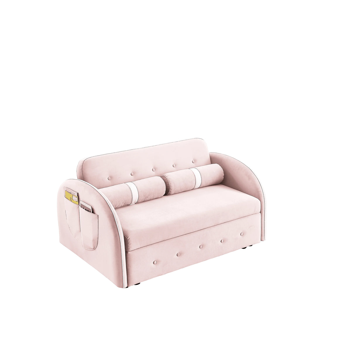 Modern Pull Out Sleeper Sofa Bed, Velvet Convertible Couch Loveseat with Adjsutable Backrest Side Pockets for Living Room Bedroom Apartment Office