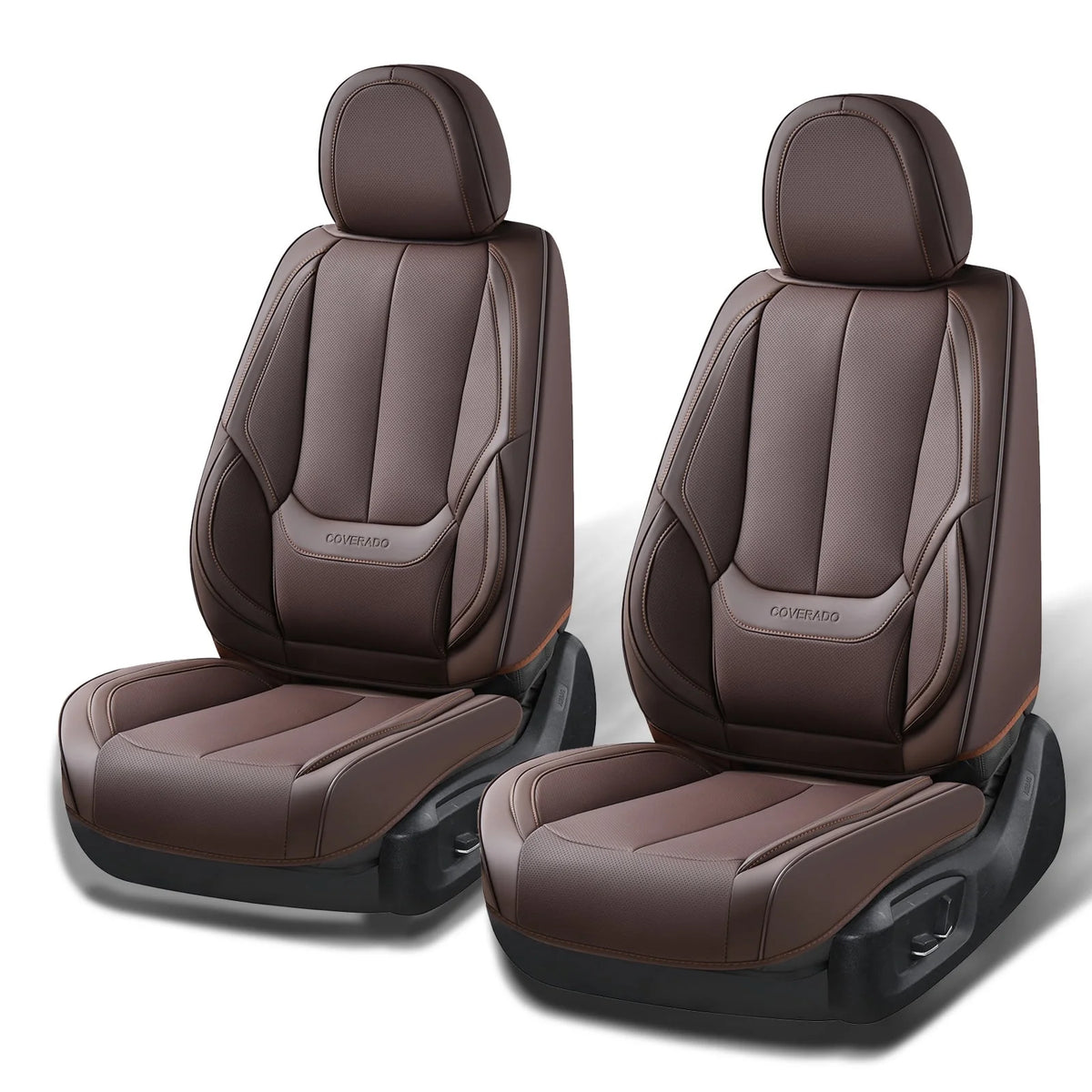 Coverado Black Front Car Seat Covers, Stylish Waterproof Premium Leather Automotive Seat Protectors, Airbag Compatible Auto Interior Accessories Universal Fit for Most Cars SUV Pick-up Trucks