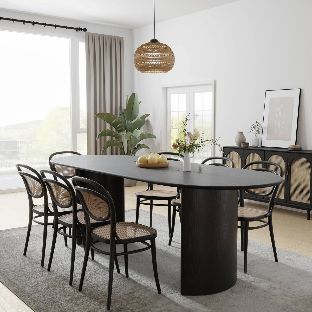 Haiden 79"x33.5" Soild Wood Dining Table Oval Kitchen Table, Black