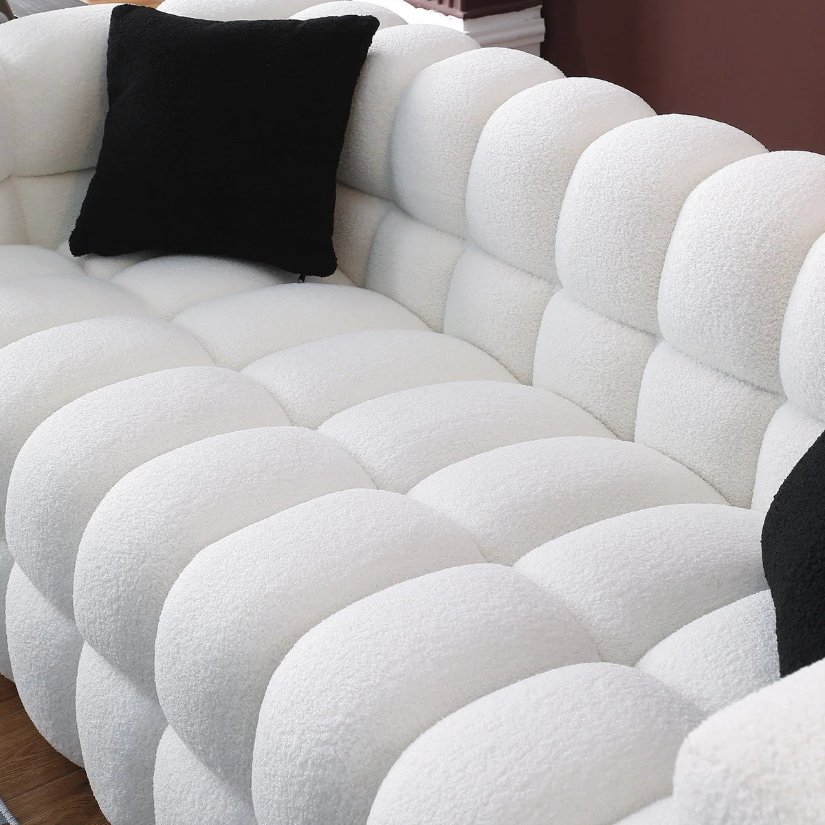 Holaki 3 Seater Sofa, 84.3" Modern Large Marshmallow Sofa with Boucle Arm, White