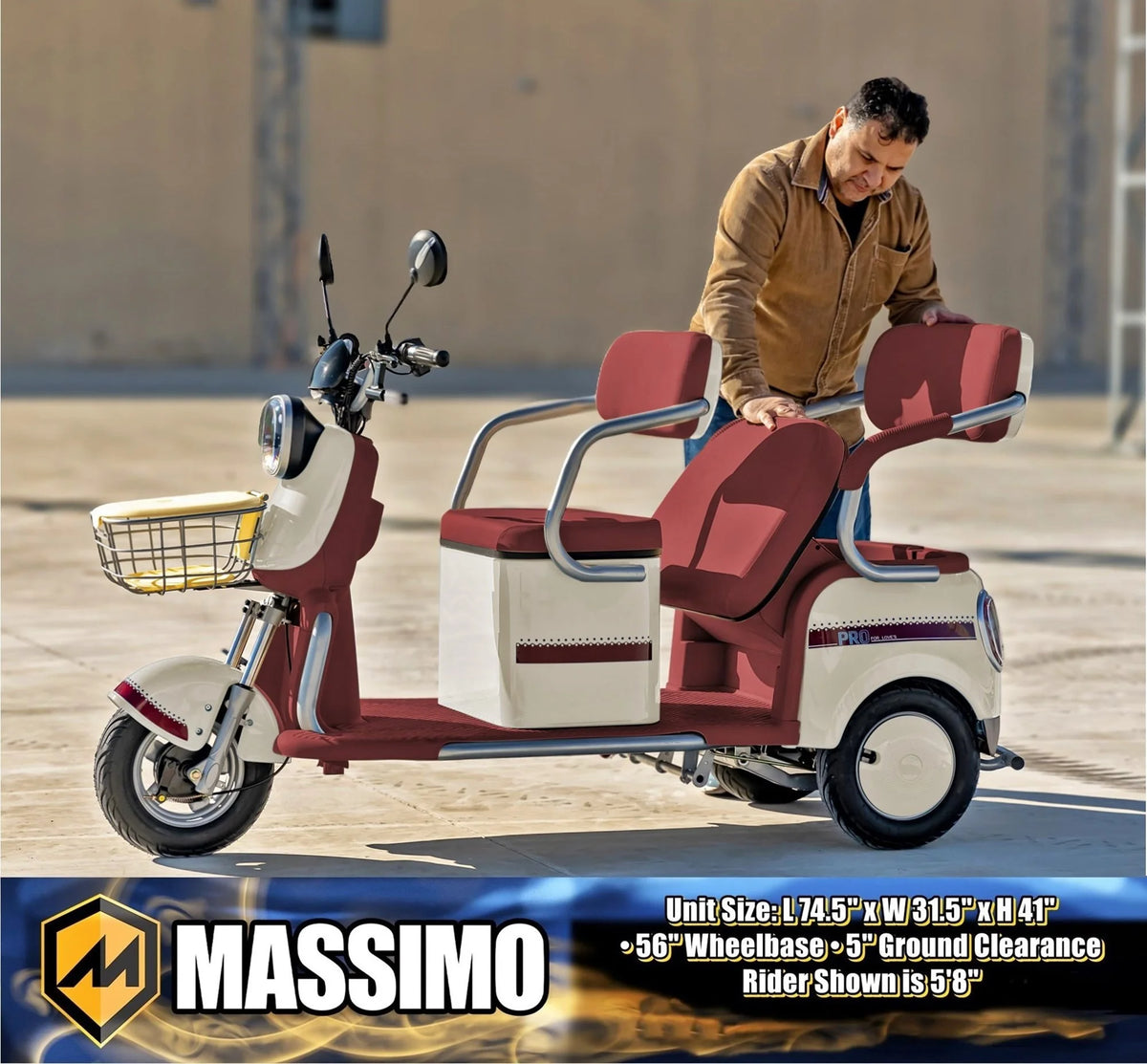 Massimo MGC E-Trike 3-Wheel Electric Cart �C 17 MPH, 2-Seater Adult Scooter �C Blue
