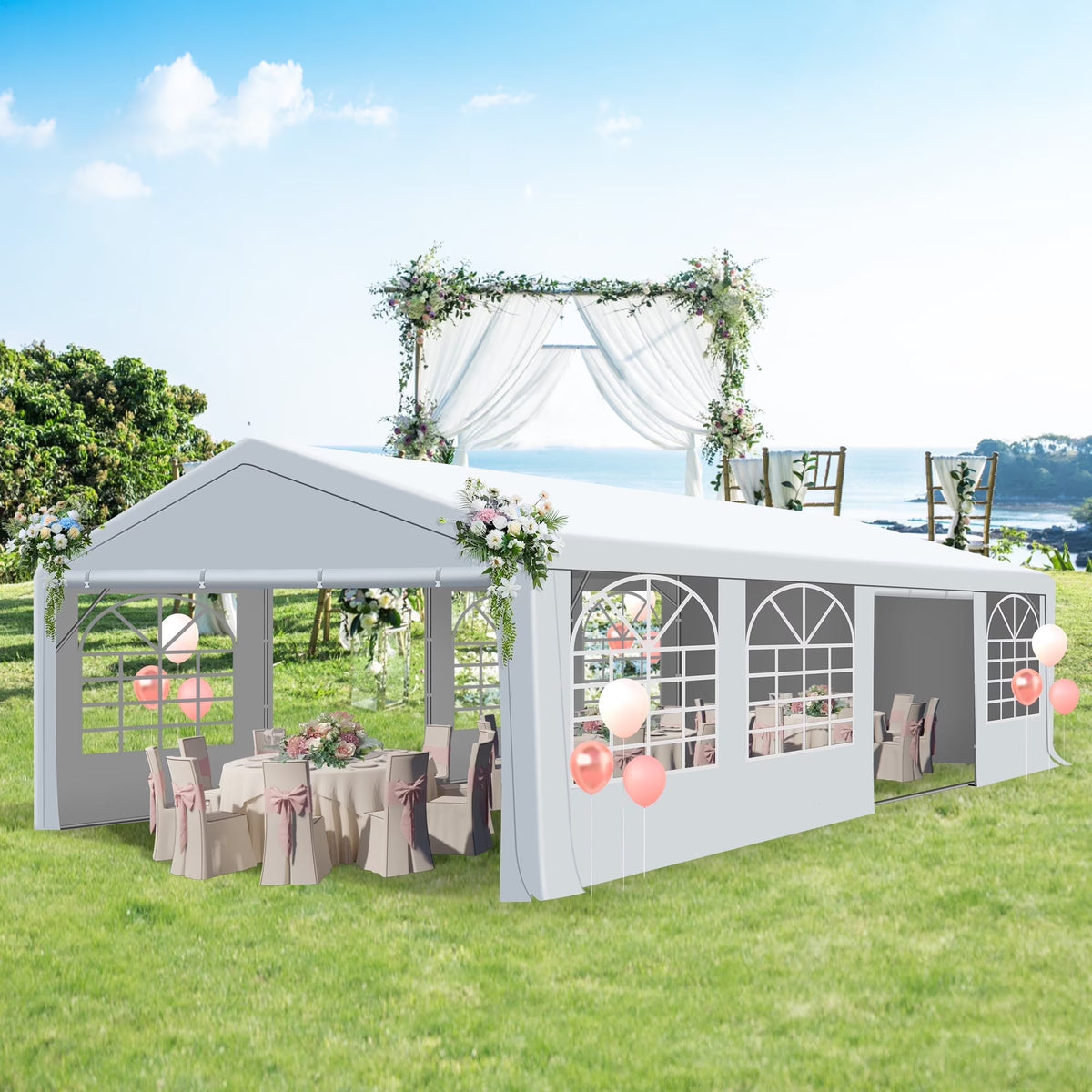 Gartooo 20'x20' Heavy Duty Party Tent, Outdoor Wedding Party Tent with Removable Sidewalls, Outdoor Canopy for Events