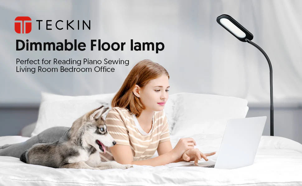 TECKIN Floor Lamp, Dimmable Black Lamp with 5 Color& 4 Brightness and Adjustable Gooseneck