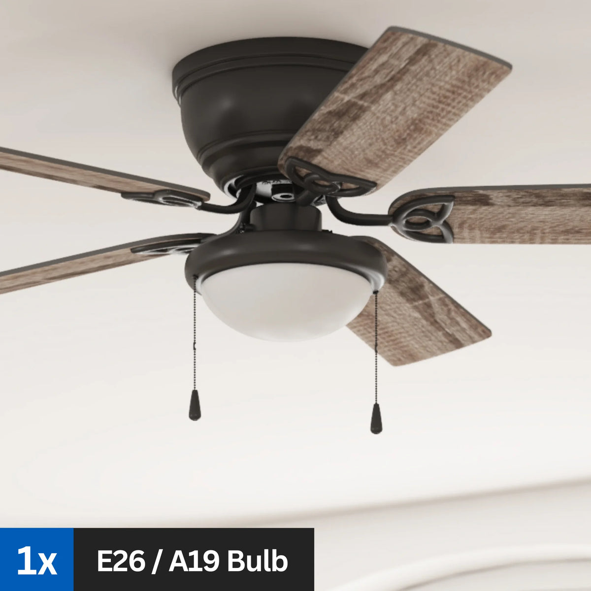 Mainstays 52" Black Traditional Indoor Ceiling Fan with Light, Pull Chain Control & Reverse Airflow