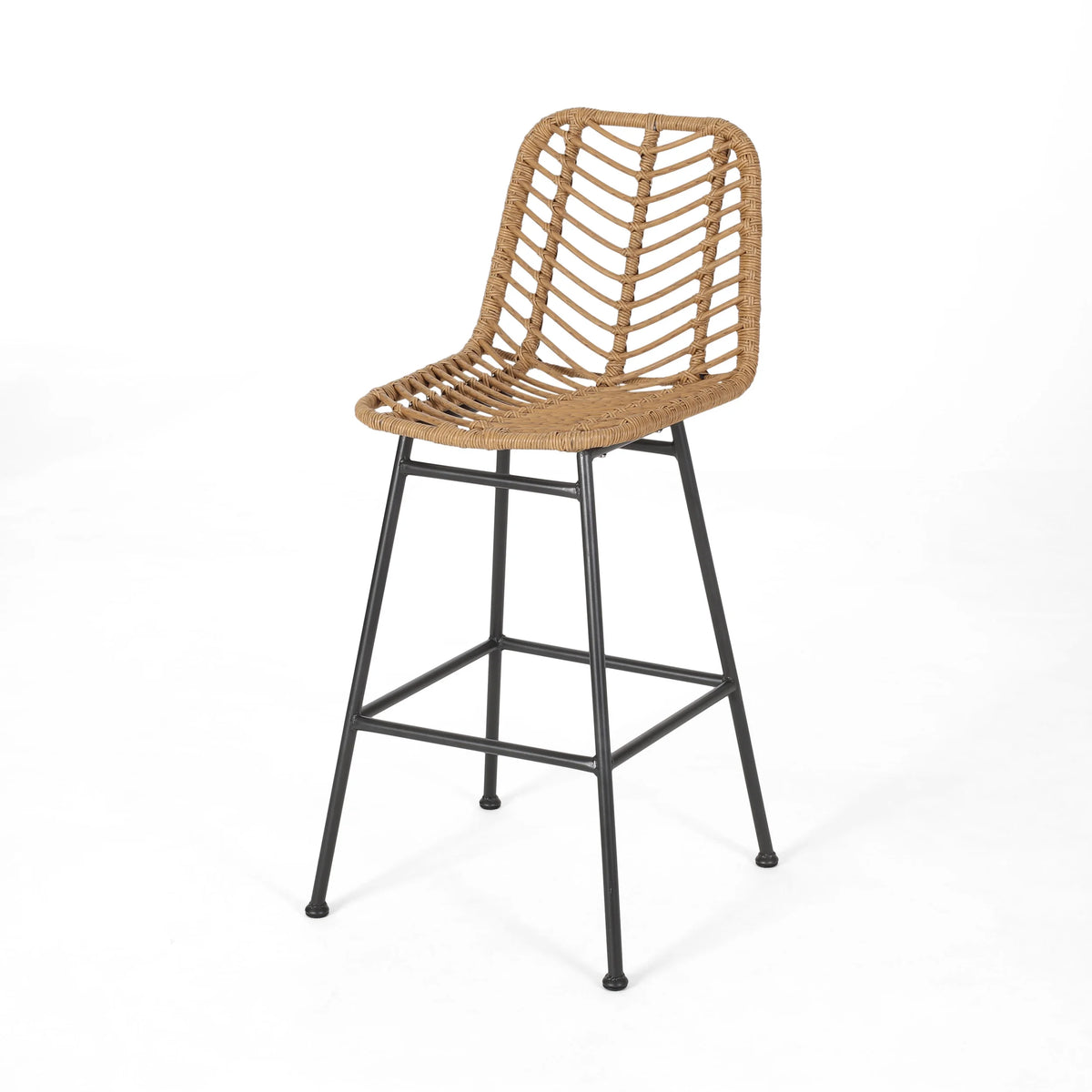 Dimitri Outdoor Wicker Barstools, Set of 2, Light Brown and Black