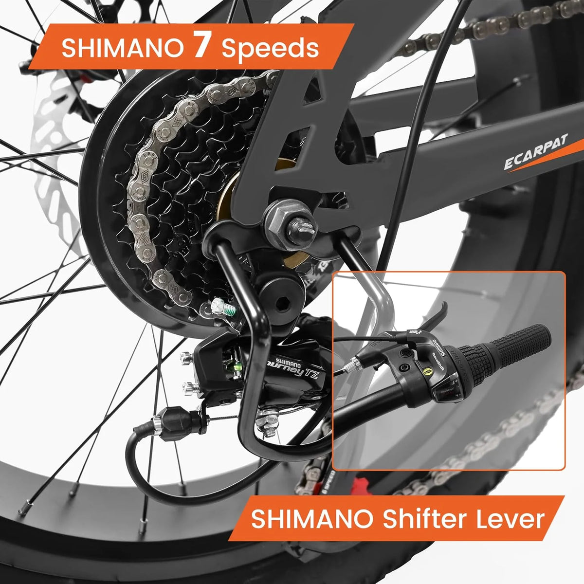20 Inch Mountain Bike for 7-15 Years Old, 7 Speed Kids Bike with High Carbon Steel Frame, Fat Tire and Dual Disc Brake, Front Suspension Mountain Bicycle Gift for Boys Girls, Grey-Orange