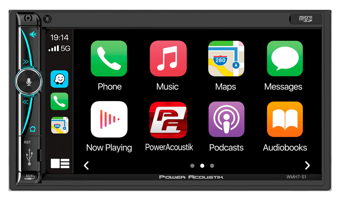 Power Acoustik Car Stereo Bundle: 7" Mechless HD LCD with Capacitive Touchscreen & Bluetooth with (2) 6.5" Speakers | Car Play and Android Auto | Fits 1-DIN and 2-DIN | (WMH7-S1)
