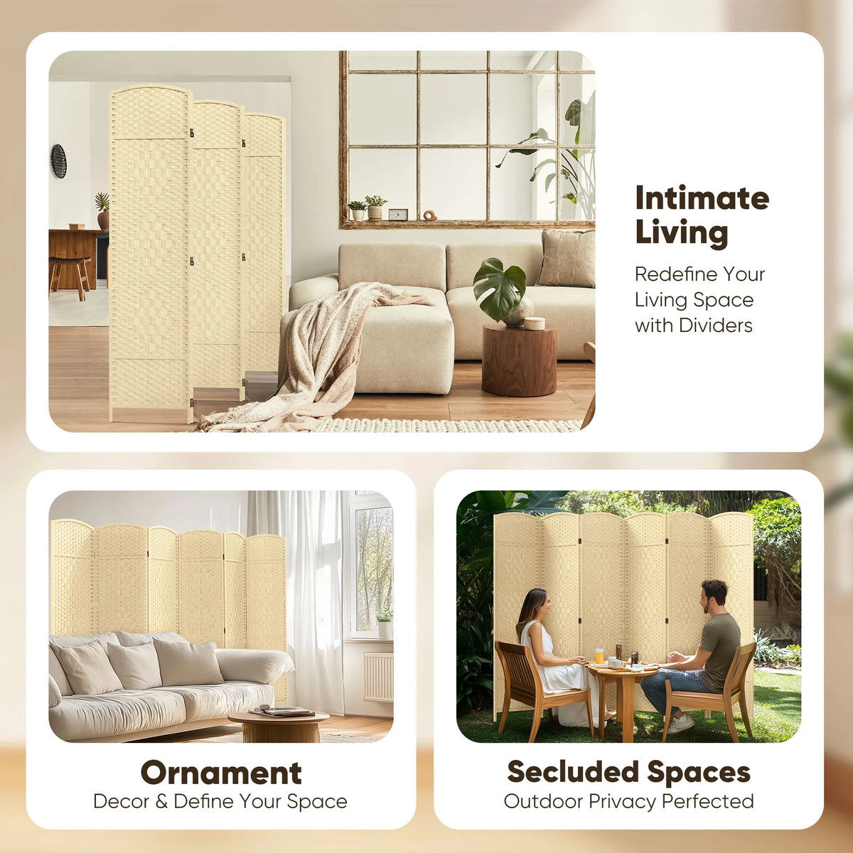 Jostyle Room Divider 6ft. Tall Extra Wide Privacy Screen, Folding Privacy Screens Freestanding Nature