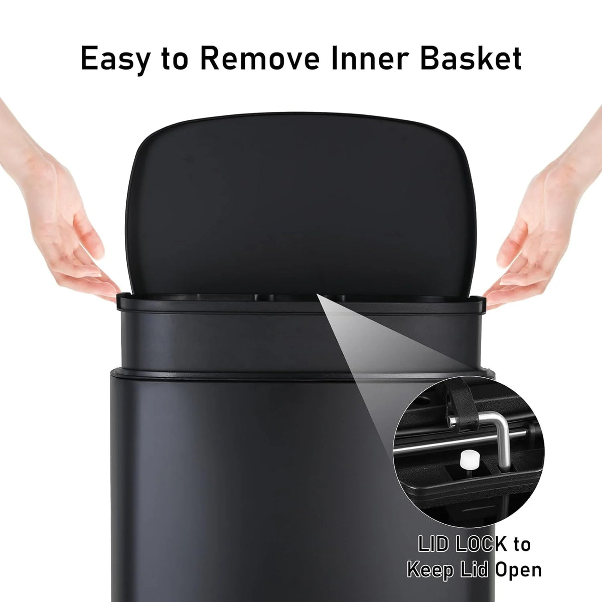 LAZY BUDDY 13.2 Gallon Stainless Steel Kitchen Trash Can with 1.3 Gallon Mini Trash Can, Rectangular Step Garbage Can with Lid