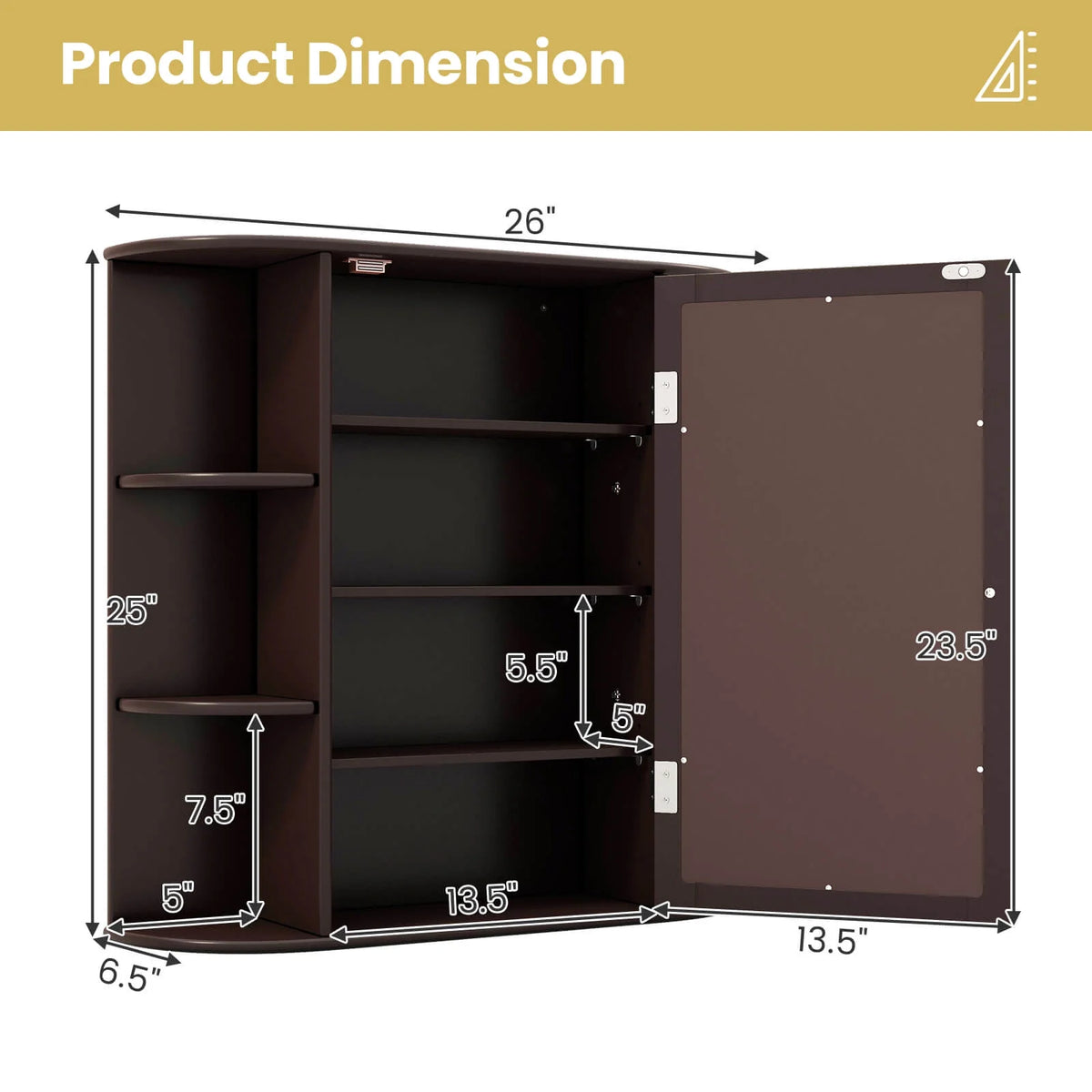 Costway, White, Medium Density Fiberboard, Multipurpose Mount Wall Surface Cabinet Mirror Glass, 26.00 x 6.50 x 23.50 Inches