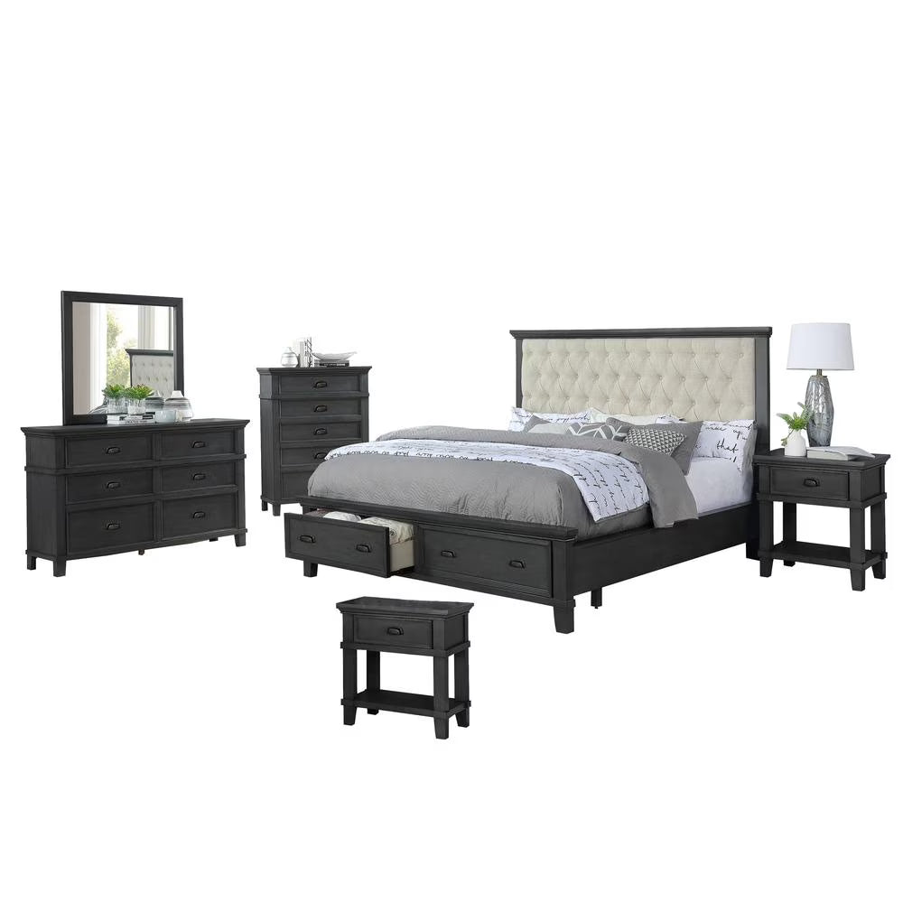 Sandy Platform Cappuccino Wood 6 Piece Bedroom Set in Queen