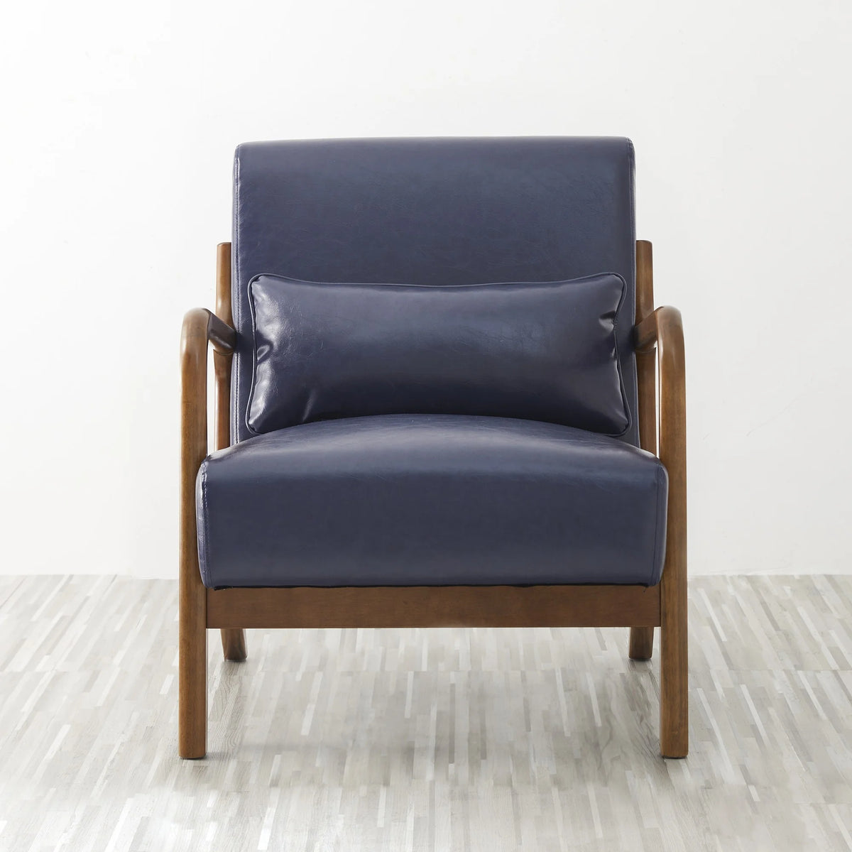 Glitzhome Mid Century Solid Wood Frame Accent Chair Modern Leather Lazy Chair