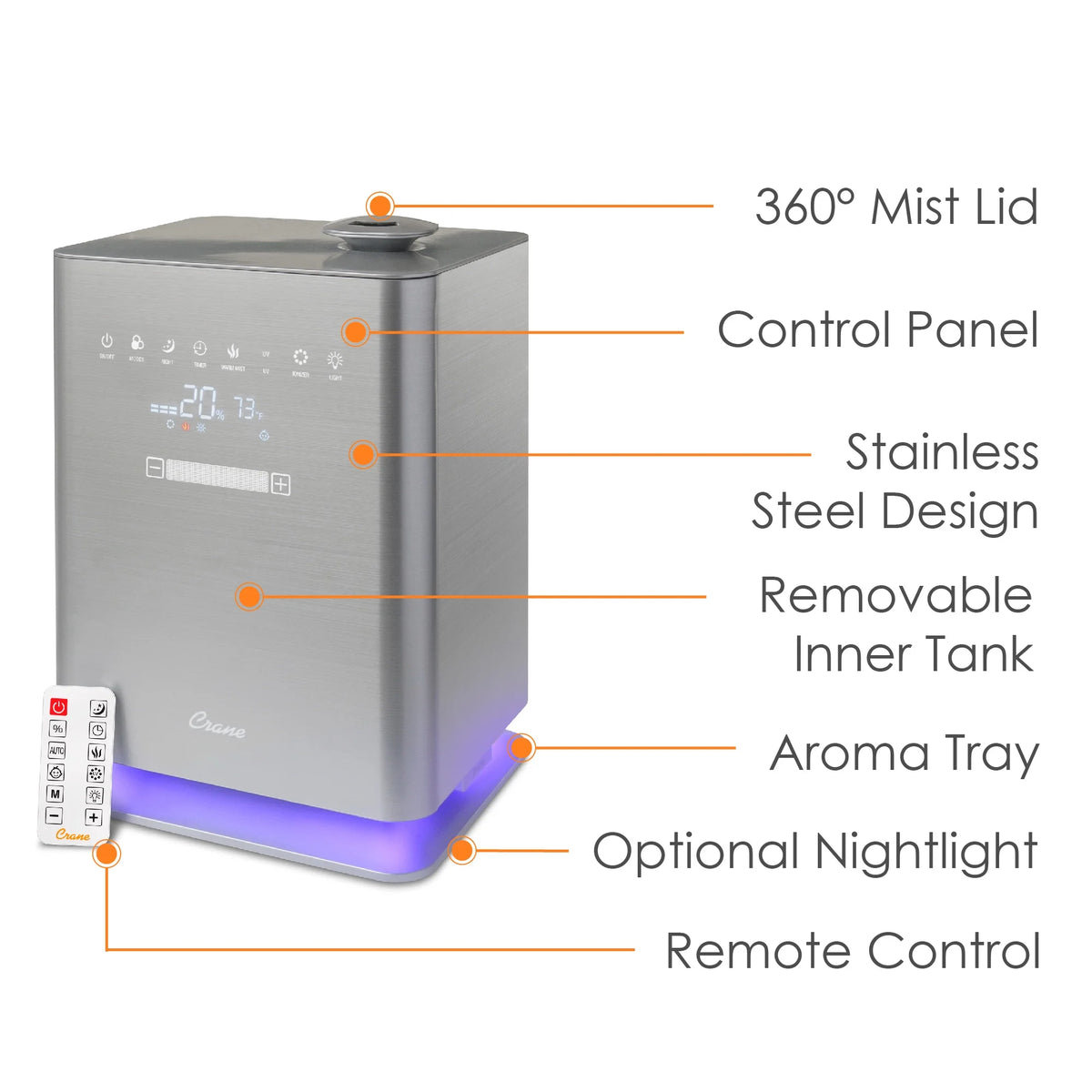 Crane EE-6913 1.2 Gal. Warm & Cool Mist Top Fill Humidifier with Remote for Medium to Large Rooms up to 500 sq. ft