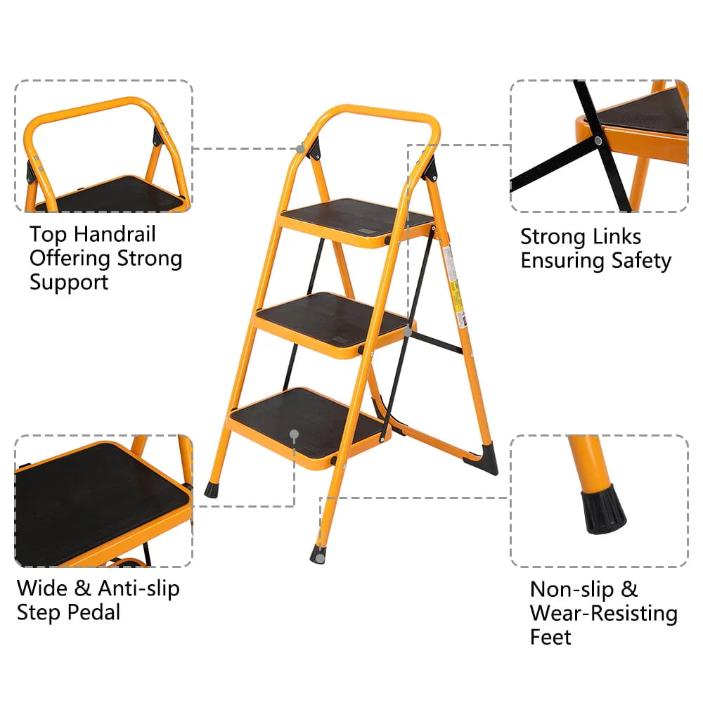 Ktaxon 3-Step Ladder, Lightweight Step Stool, 330 lb. Load Capacity, Iron