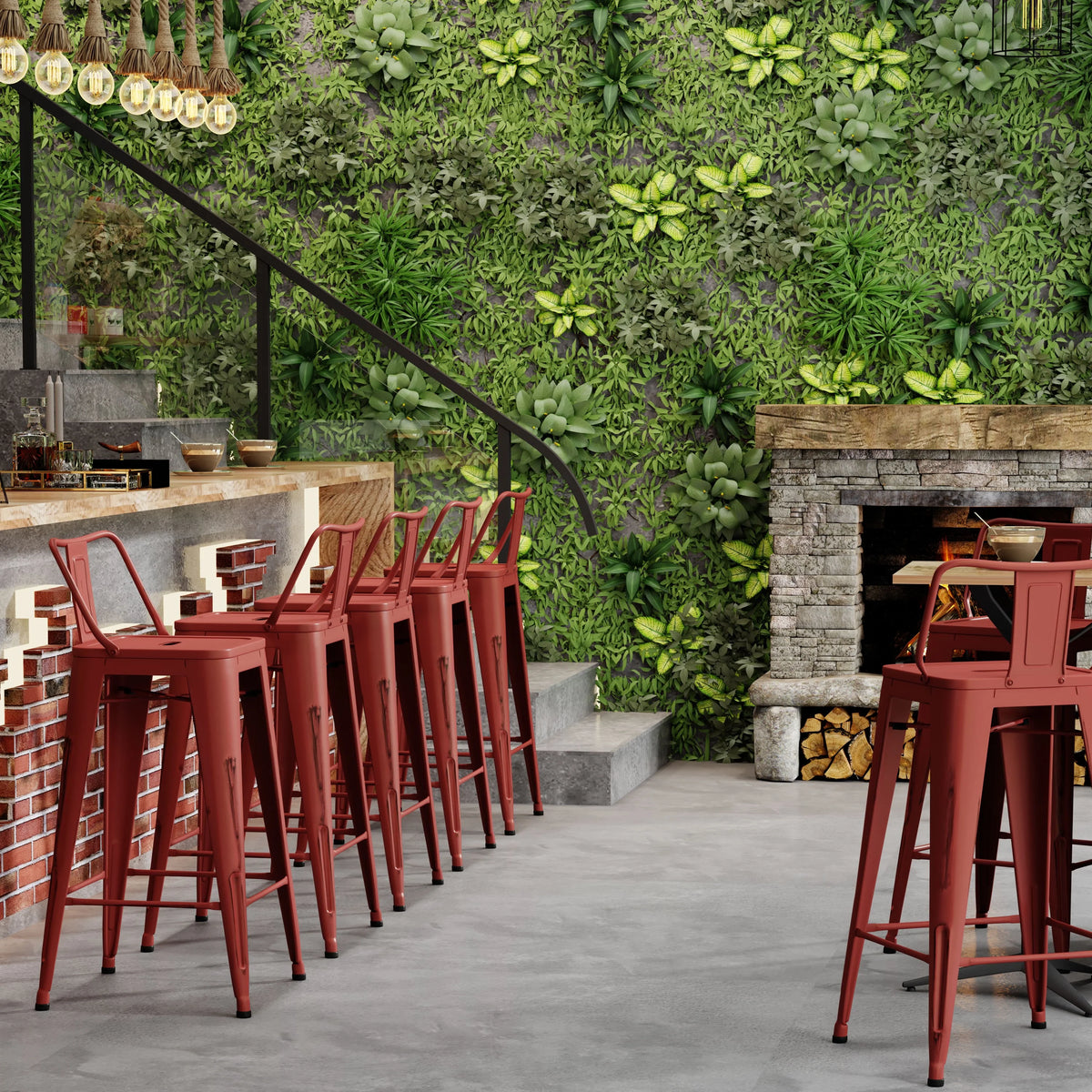 Andeworld 30" Low Back Distressed White Bar Stools Metal Barstools Counter Height Stools [Set of 4]