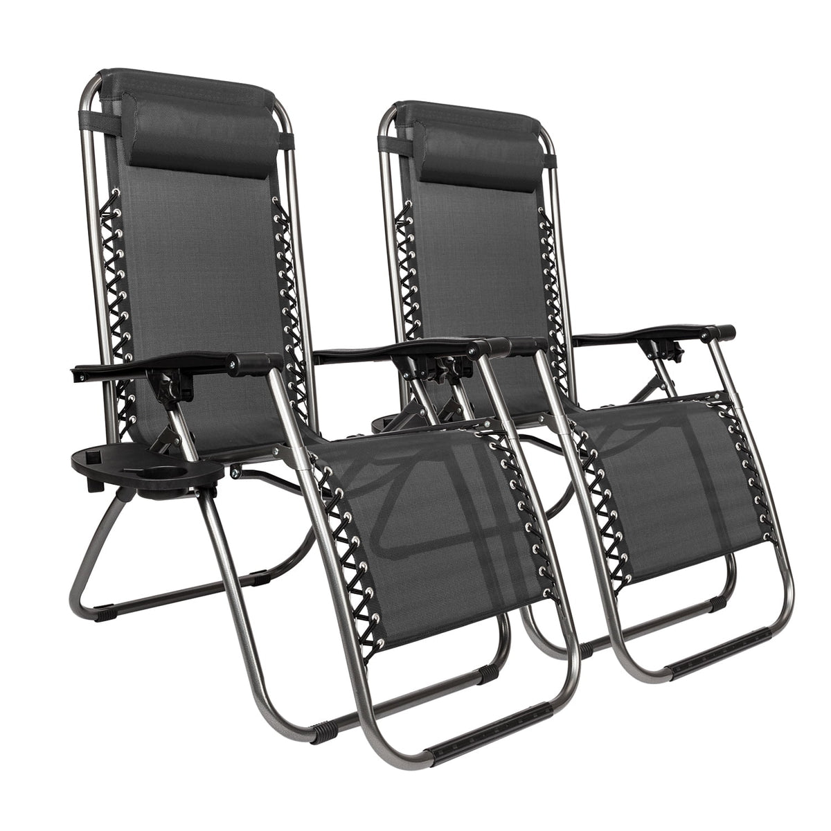GoDecor Black 2 Pieces Zero Gravity Lounge Chairs with Saucer