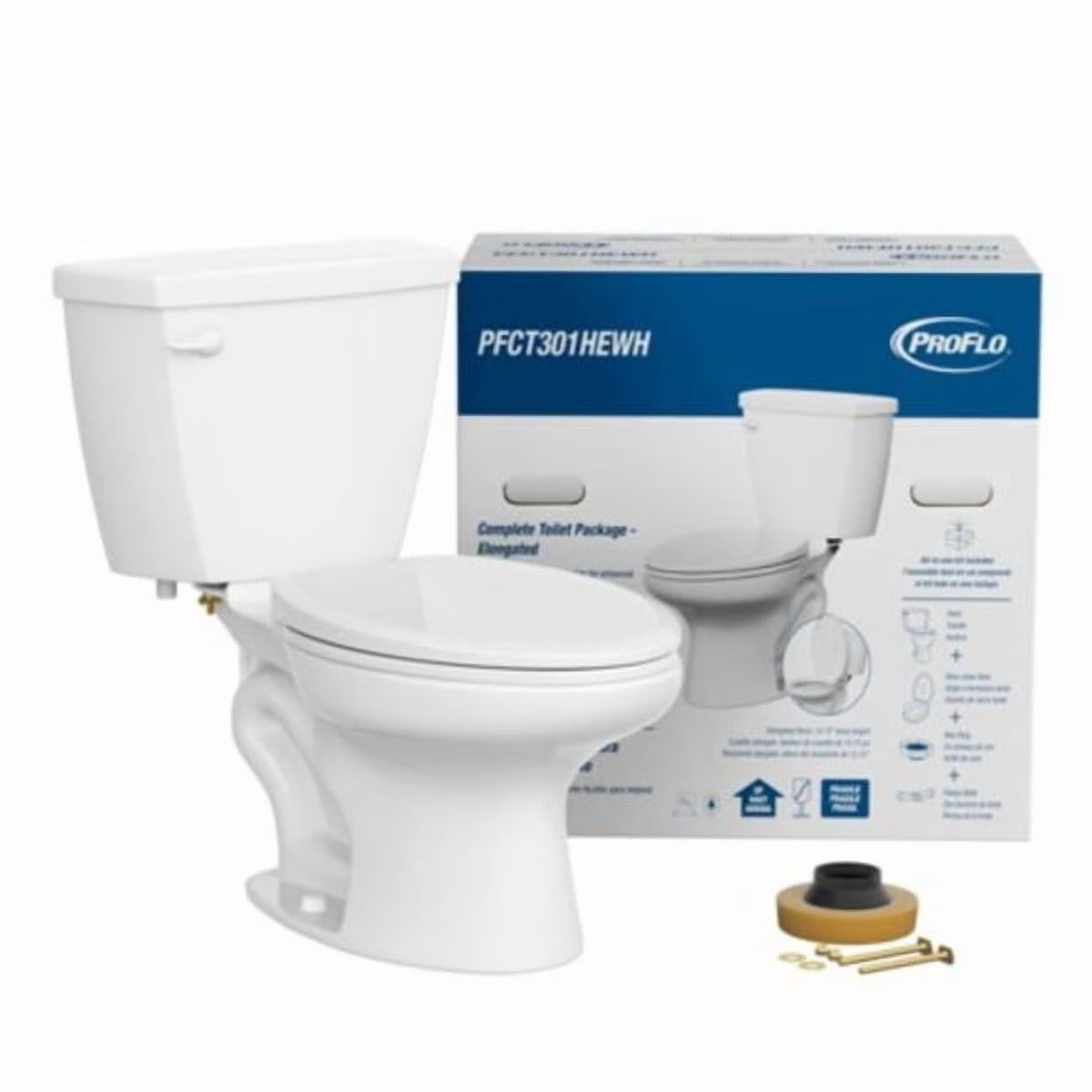 Proflo Pfct301he Complete 1.28 Gpf Two Piece Elongated Toilet - White