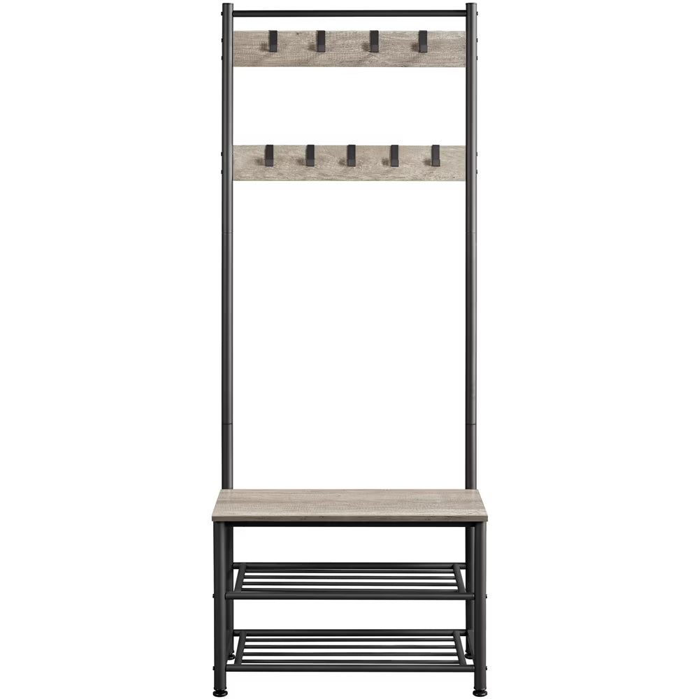 Renwick Metal Hall Tree with Shoe Shelves & Movable Hooks, Gray