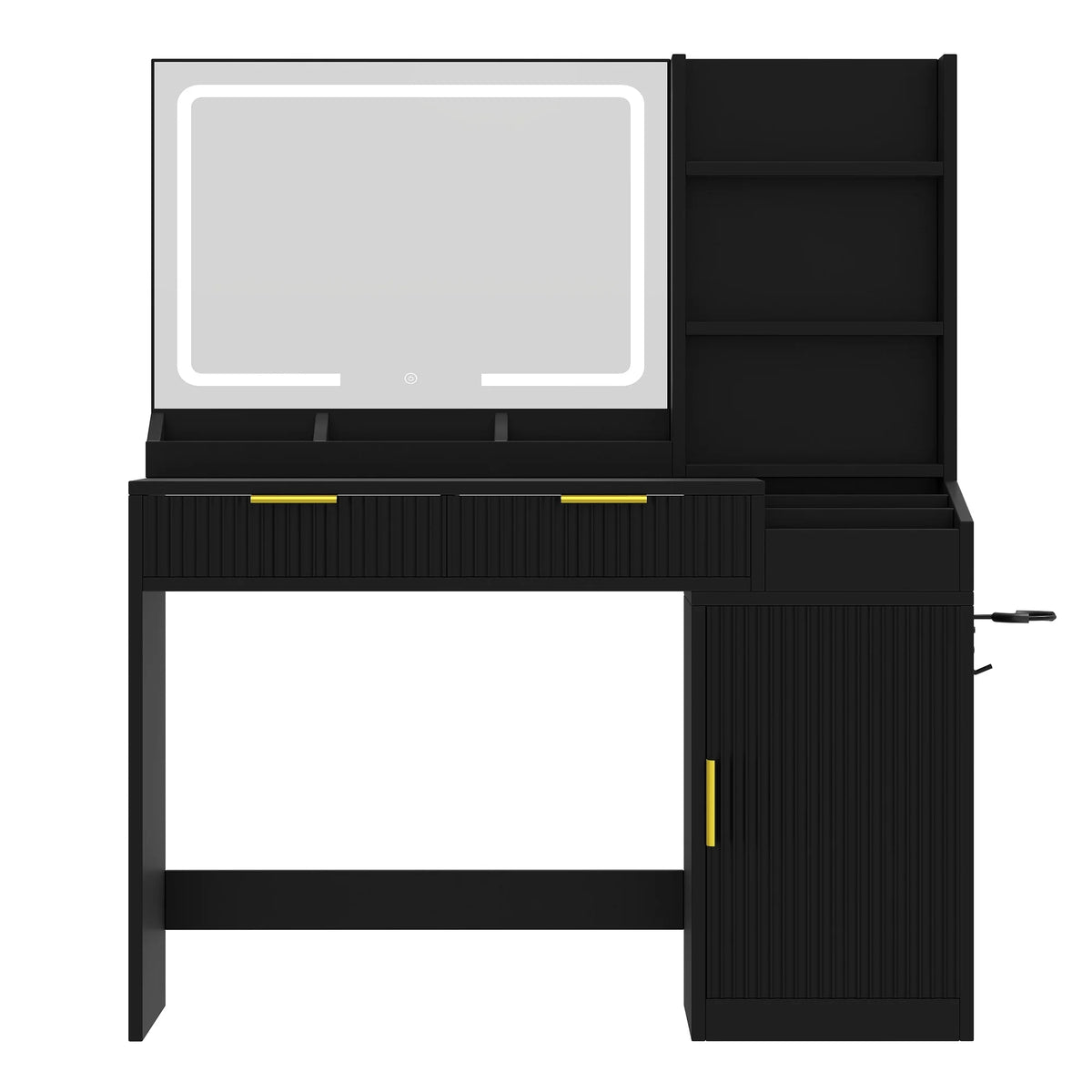 Craftian White Makeup Vanity Desk with Large Mirror and Lights, Dressing Table with 2 Storage Drawers & Power Outlets