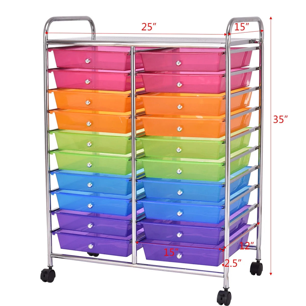 Costway 20 Drawer Rolling Storage Cart Tools Scrapbook Paper Office School Organizer Yellow
