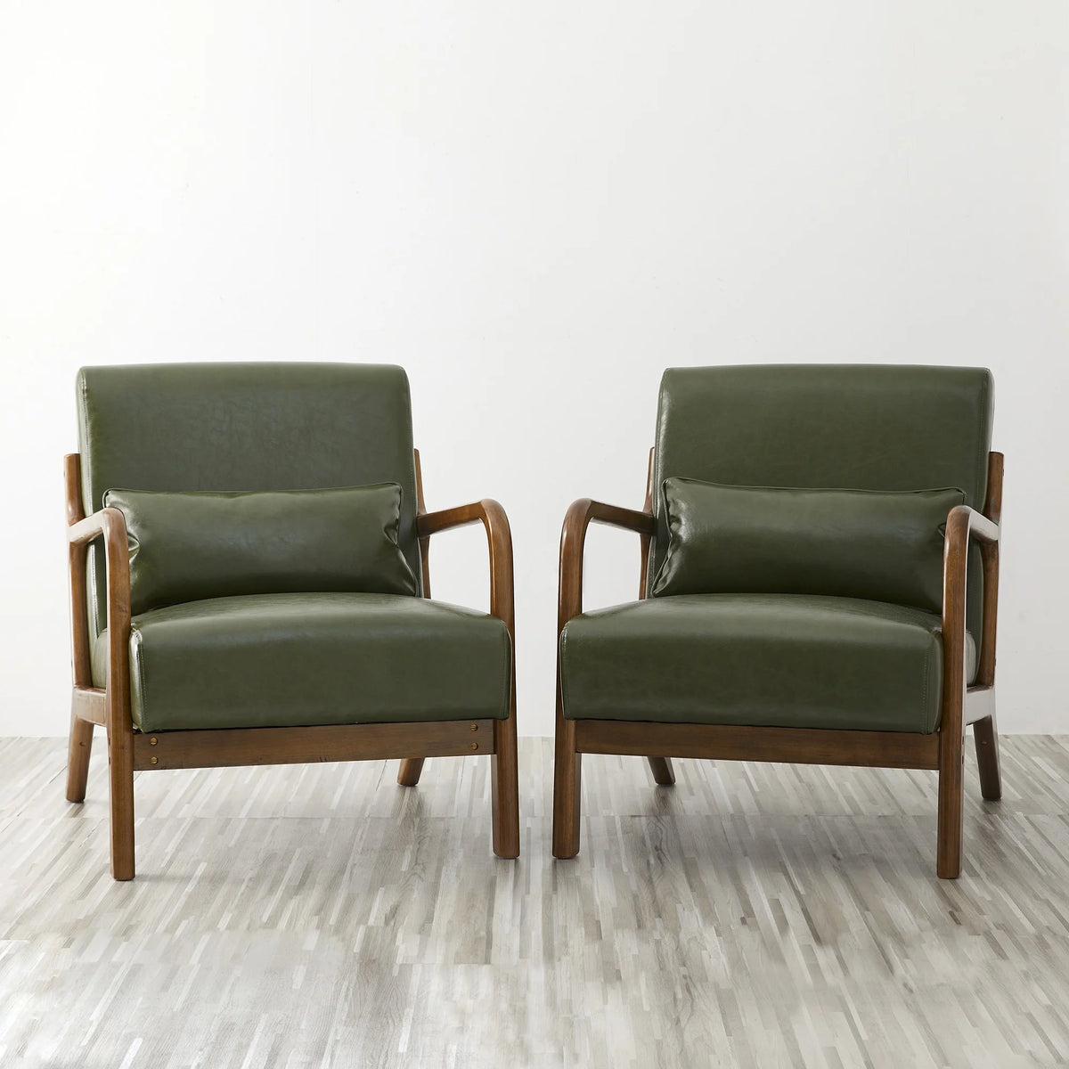 Glitzhome Mid Century Solid Wood Frame Accent Chair Modern Leather Lazy Chair